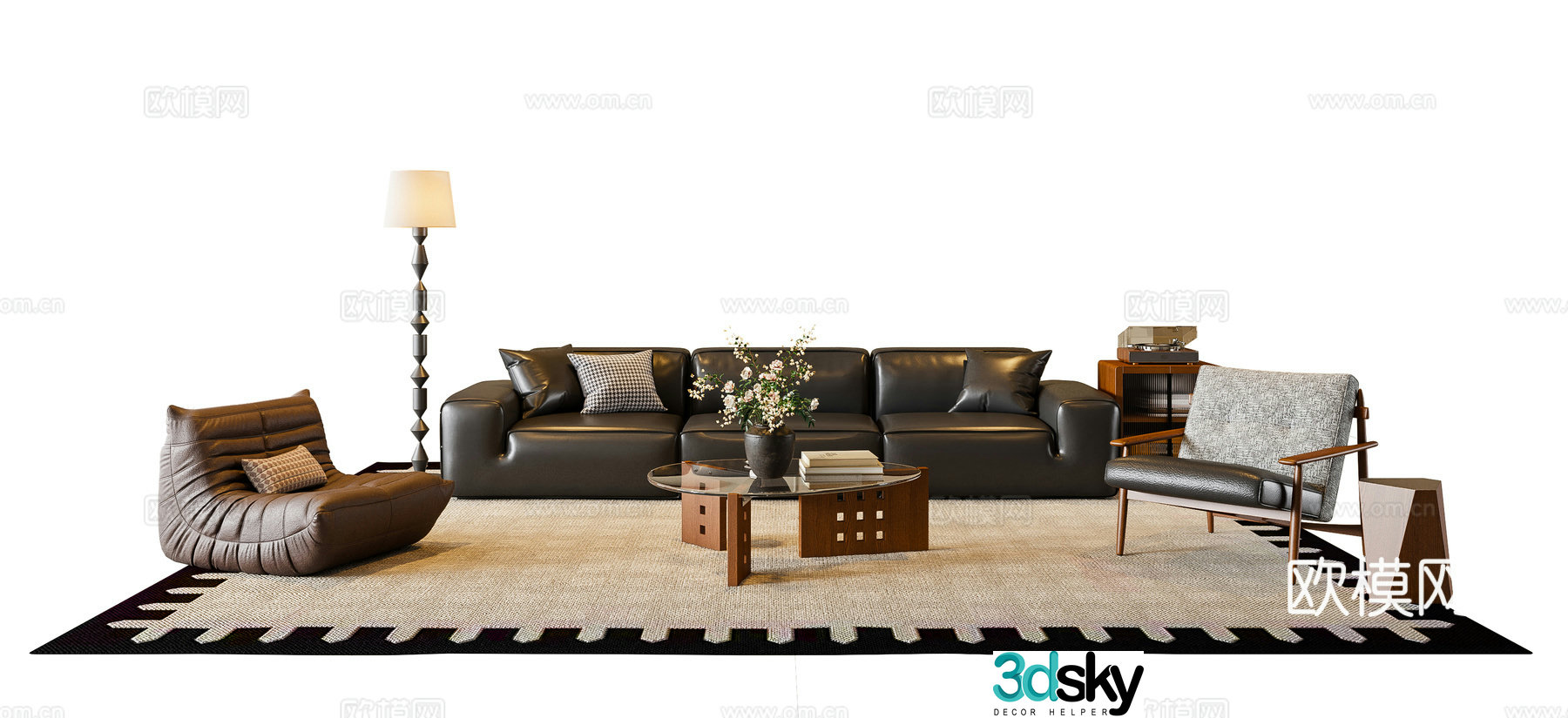 Medium style sofa coffee table combination 3D model