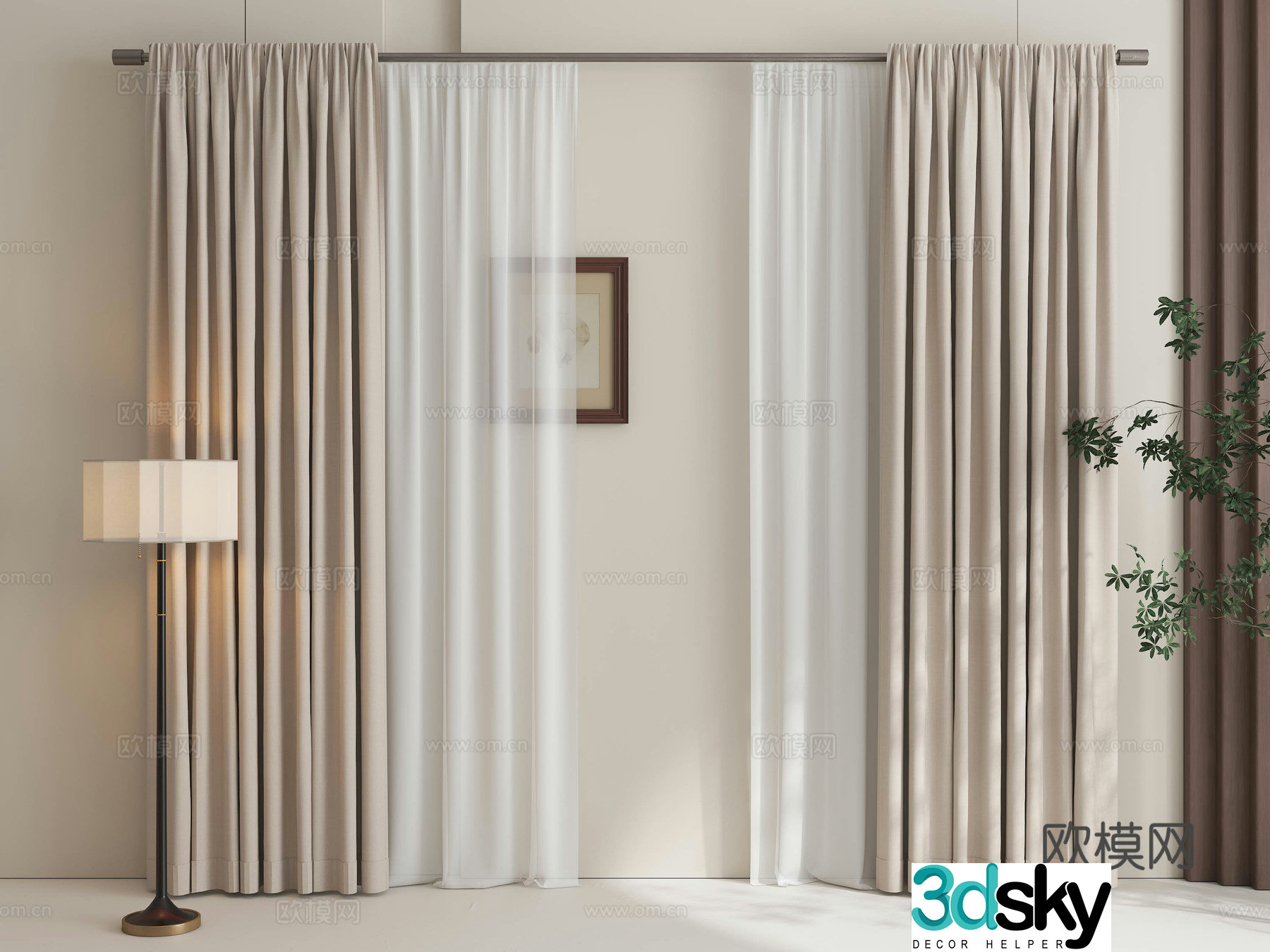 Medium style curtains cream style curtains curtains gauze curtains modern curtains medieval style floor lamps 3D model