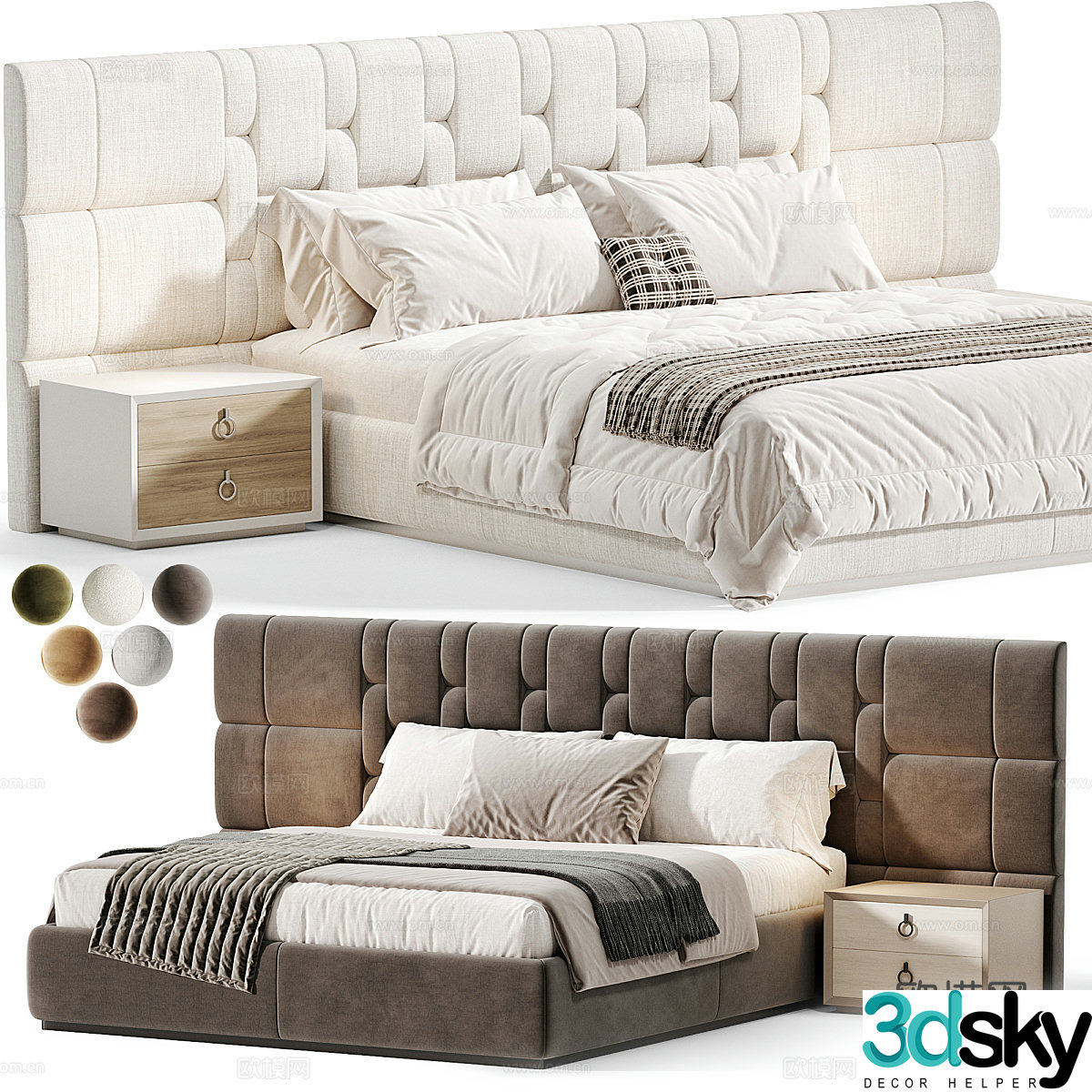 Modern Italian Klass fabric double bed 3D model