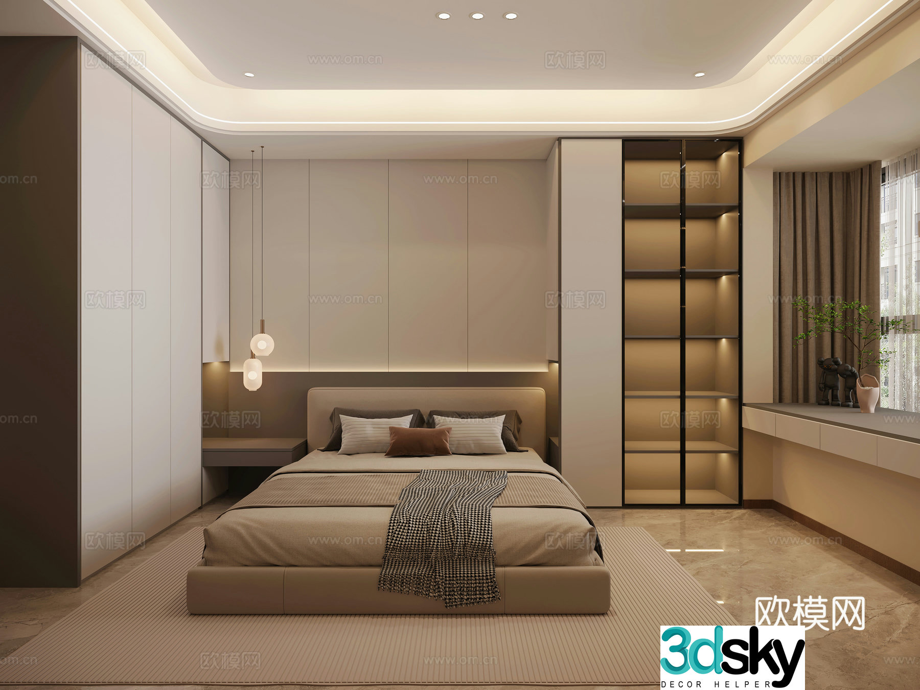 Modern minimalist bedroom 3d model