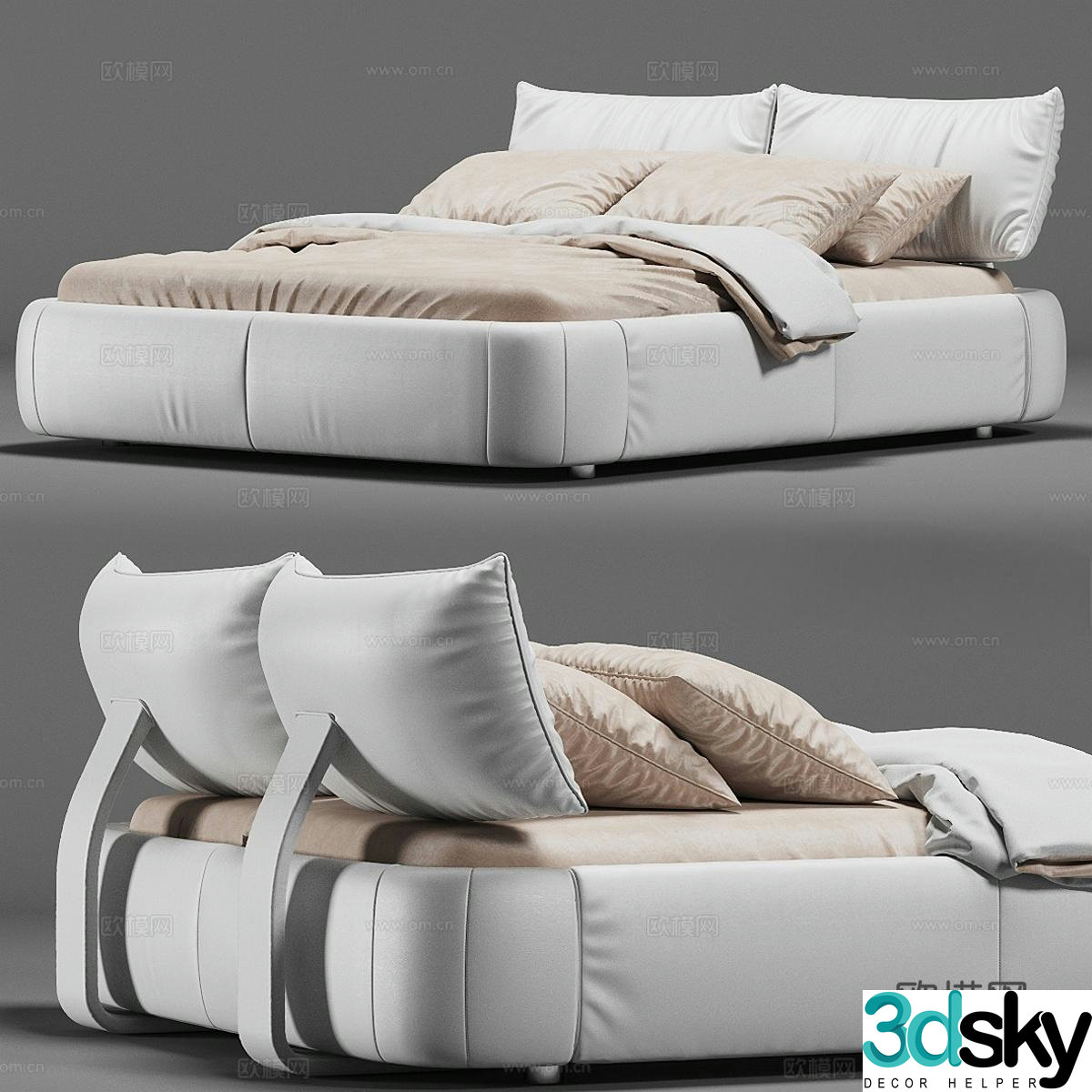 QUAELA Modern Art Double Bed Leather Double Bed Minimalist Bed 3D Model
