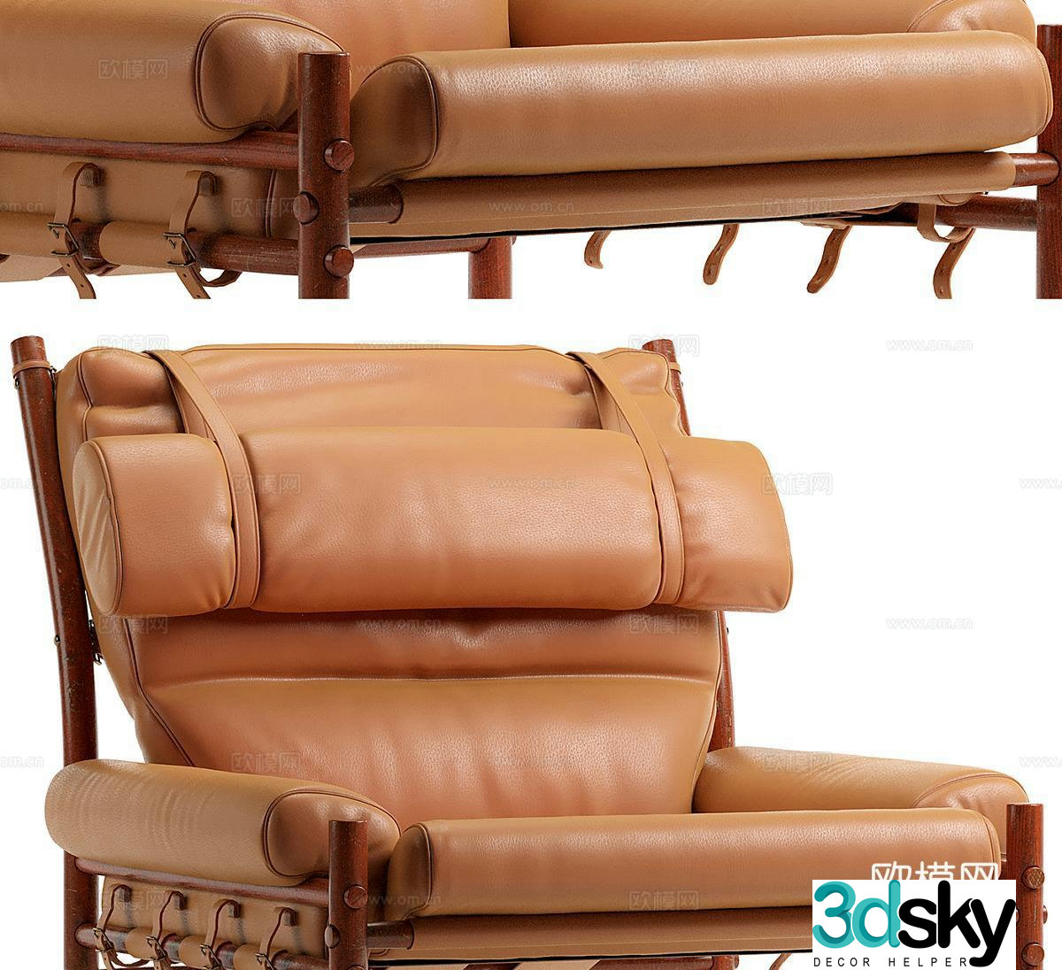 Arne Norell Medium Style Leisure Chair Leather Leisure Chair 3D Model