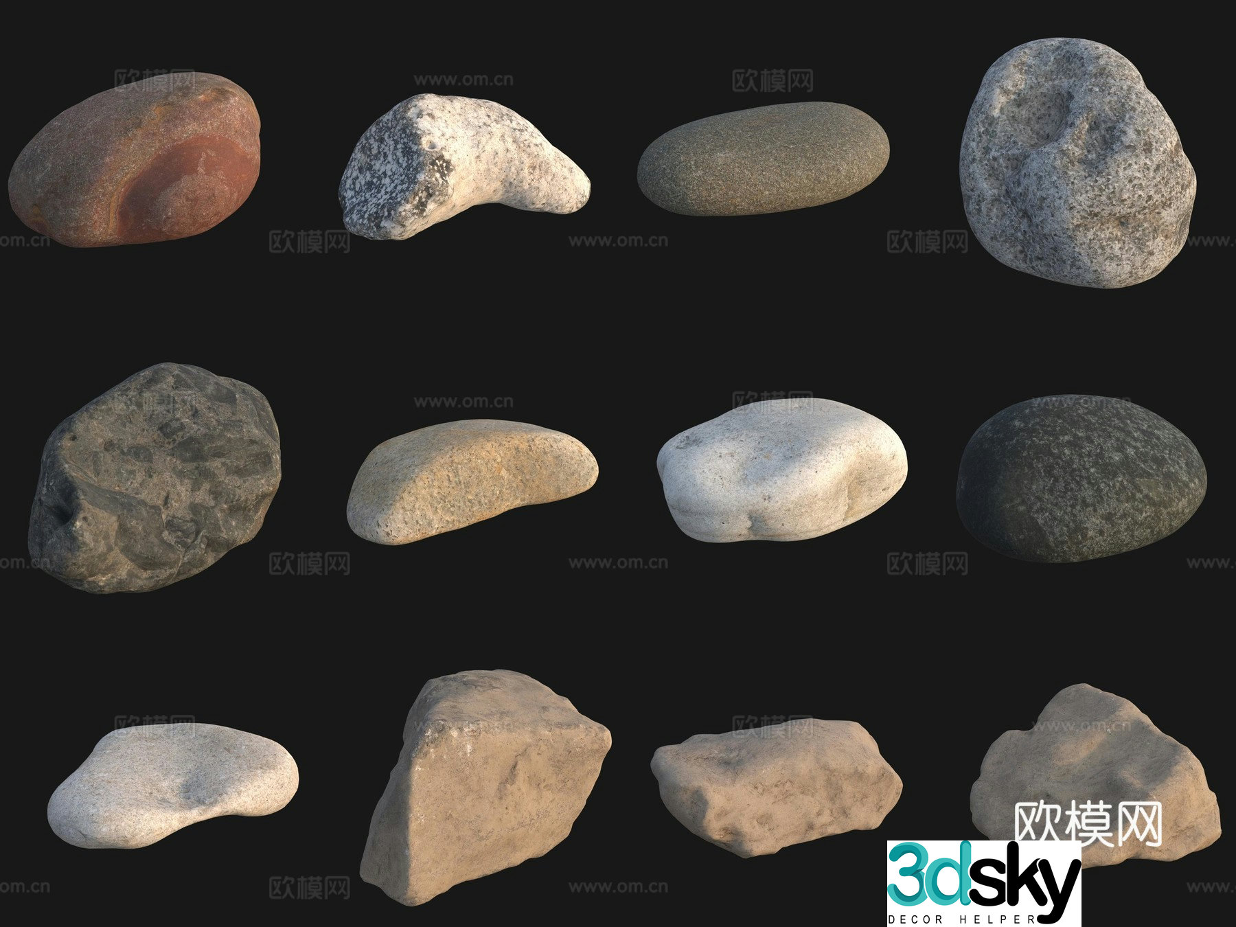 Rock big stone big stone pile pebbles 3d model