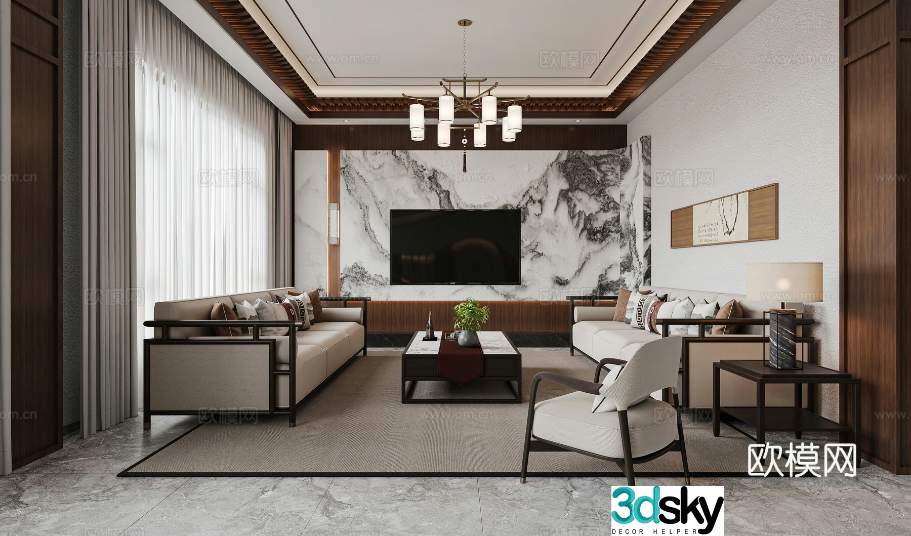 New Chinese style empty villa 3D model