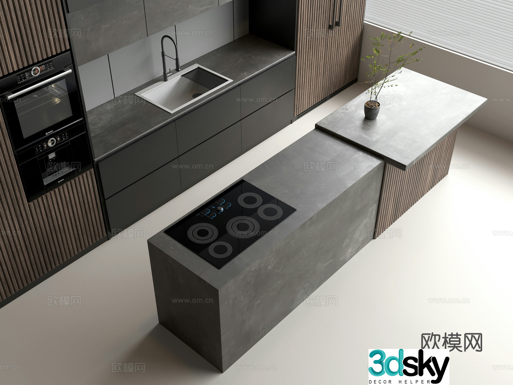 Nakajima Bar Restaurant Bar Water Bar Faucet Sink Oven Combination Flowerpot Green Plant 3D Model