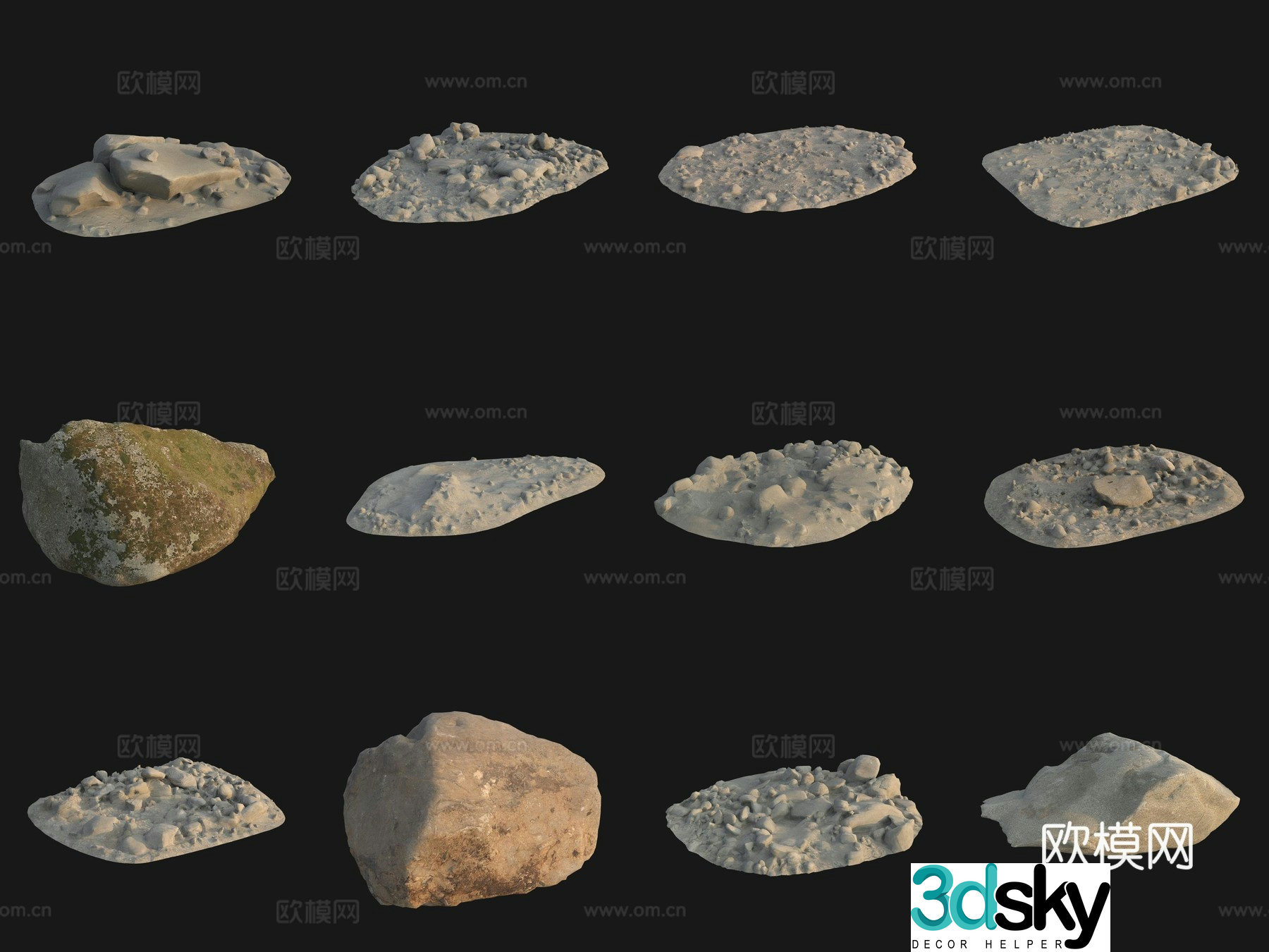 Moss Rock Large Stone Boulder Stone Stack 3D Model