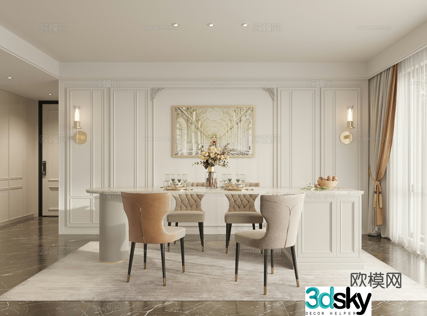 Simple European restaurant dining table and chair European restaurant American restaurant 3D model