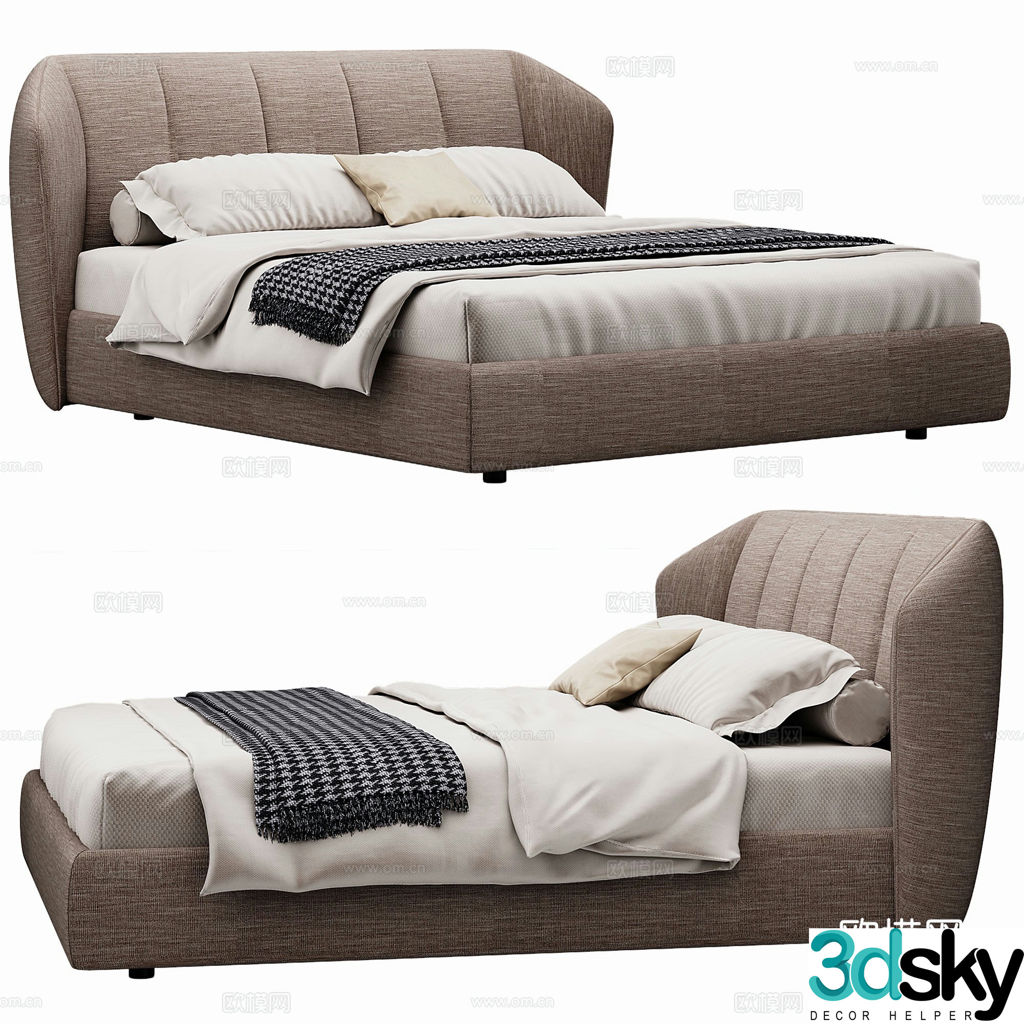 Modern Double Bed Fabric Double Bed Bedroom Bed Frame Bedding Bedding Pillow Holding 3D Model