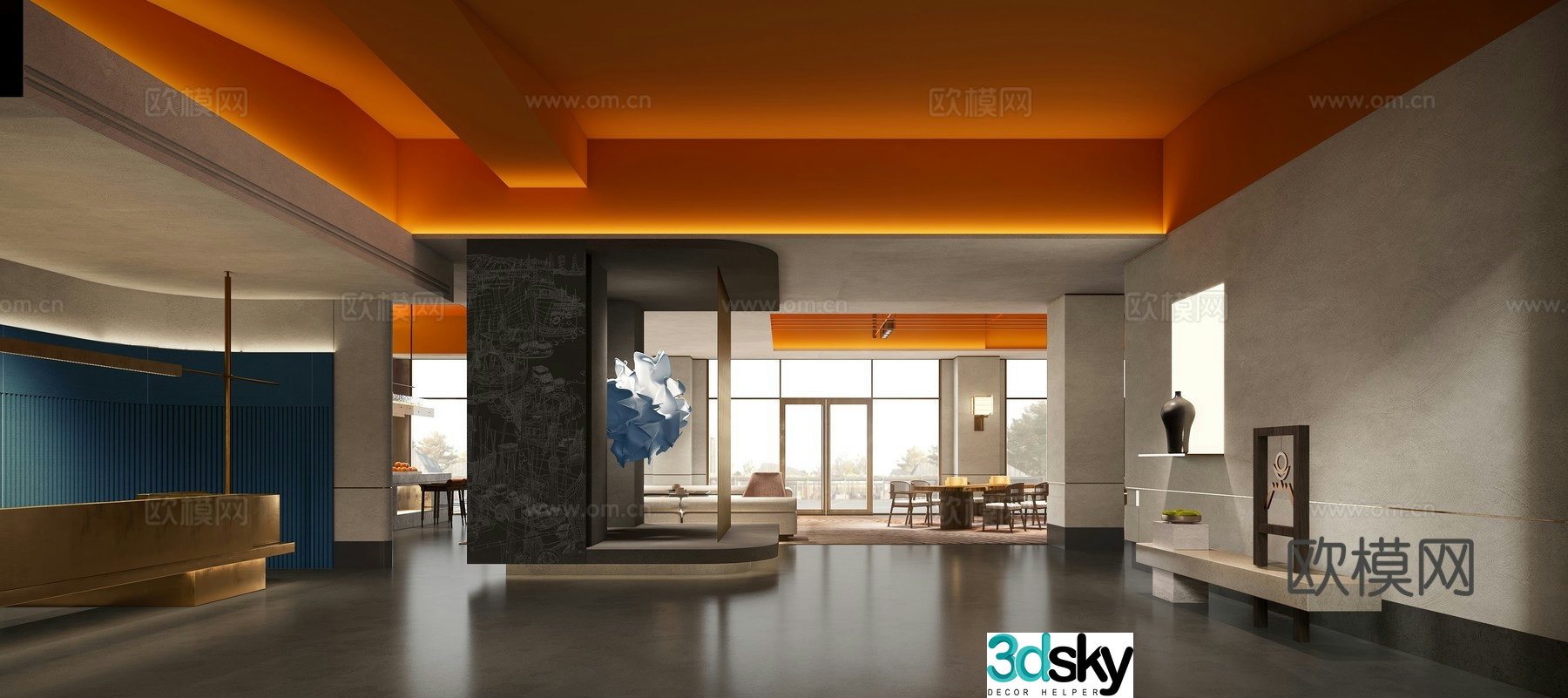 Sales office front desk lobby negotiation water bar area 3D model