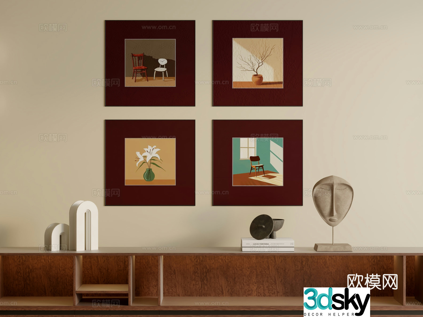 3D model of medieval style square hanging painting