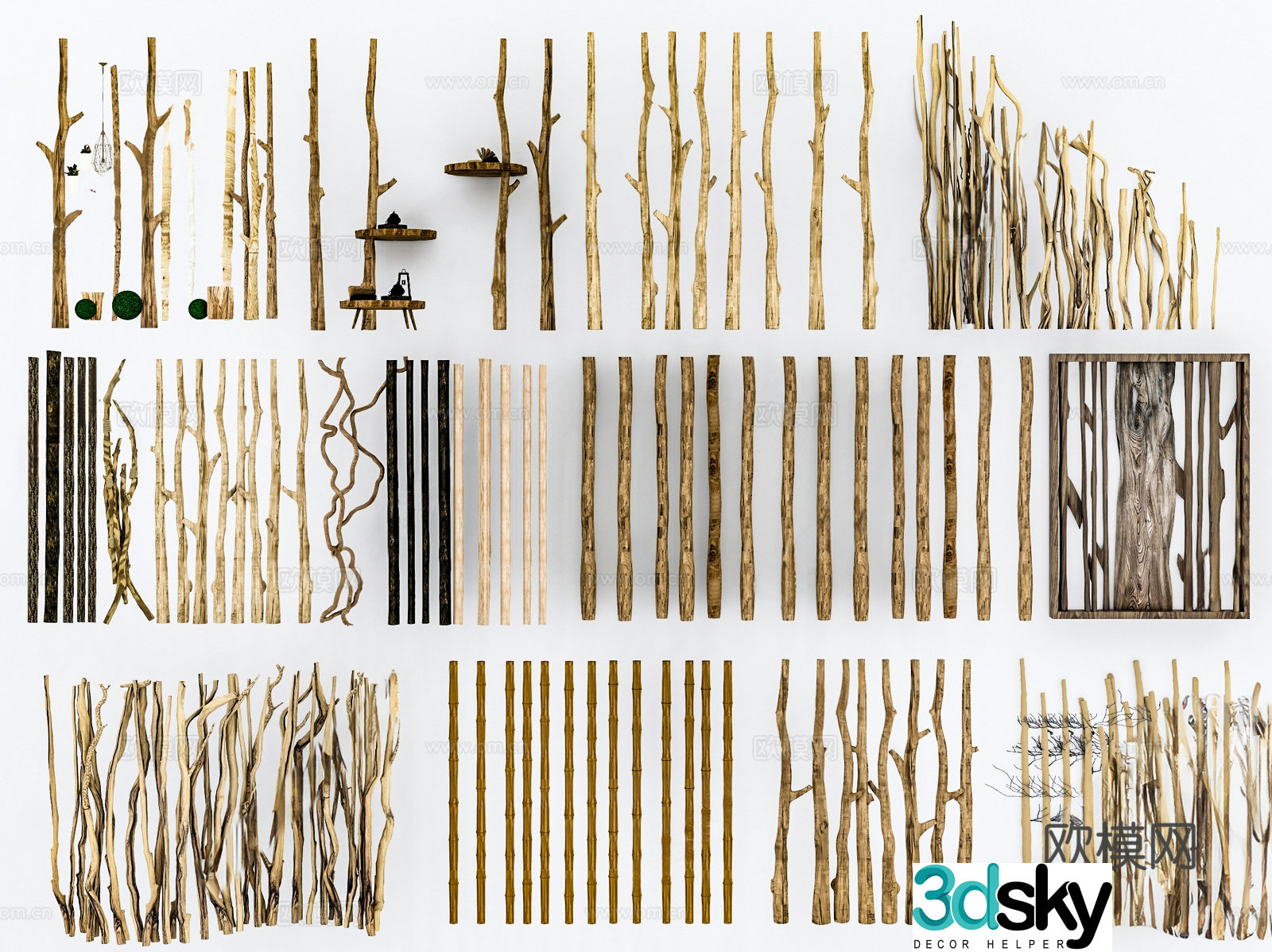 Fence Partition Railing Branch Branch Dead Branch 3D Model