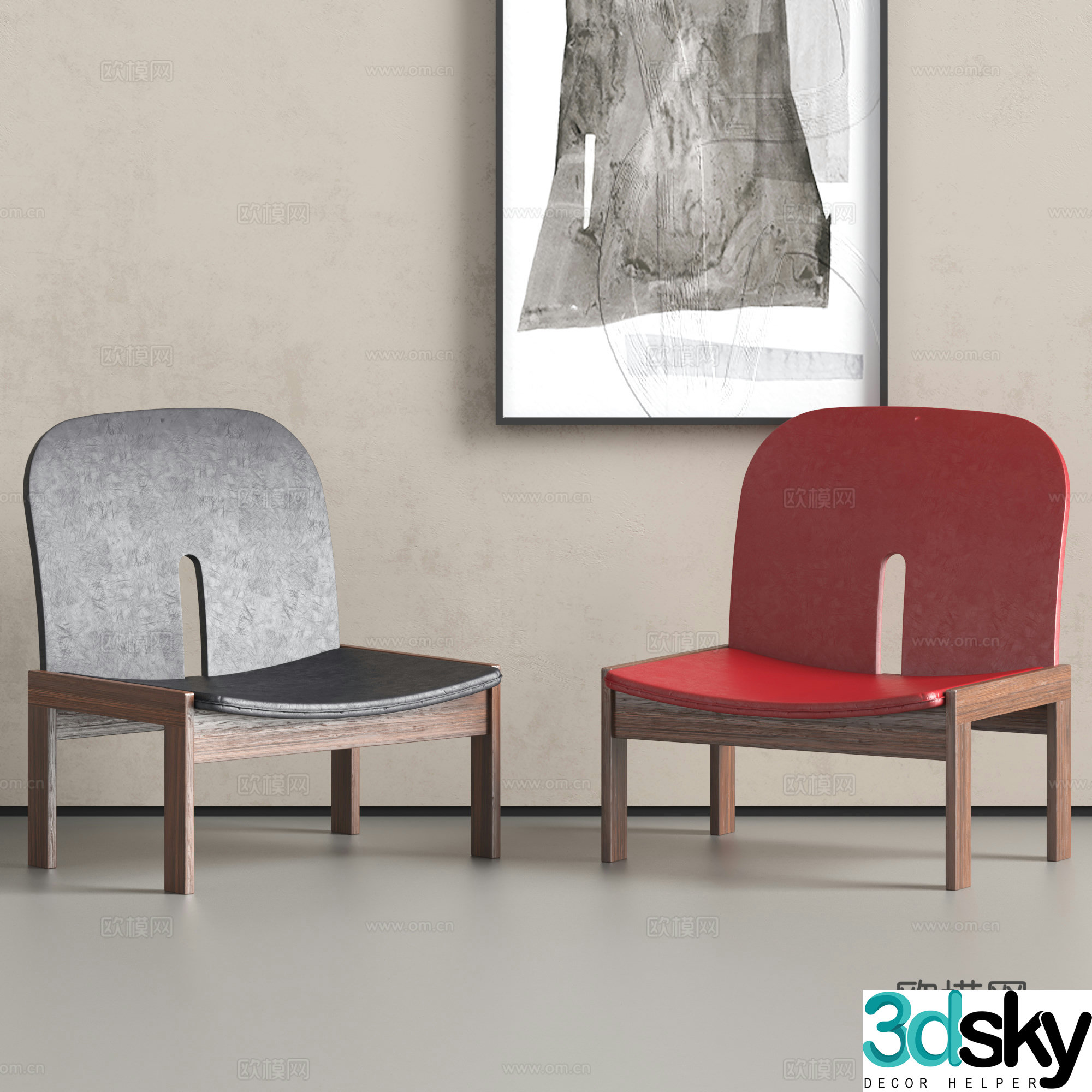 Wasabi chair retro solid wood chair casual solid wood chair light luxury single chair 3D model