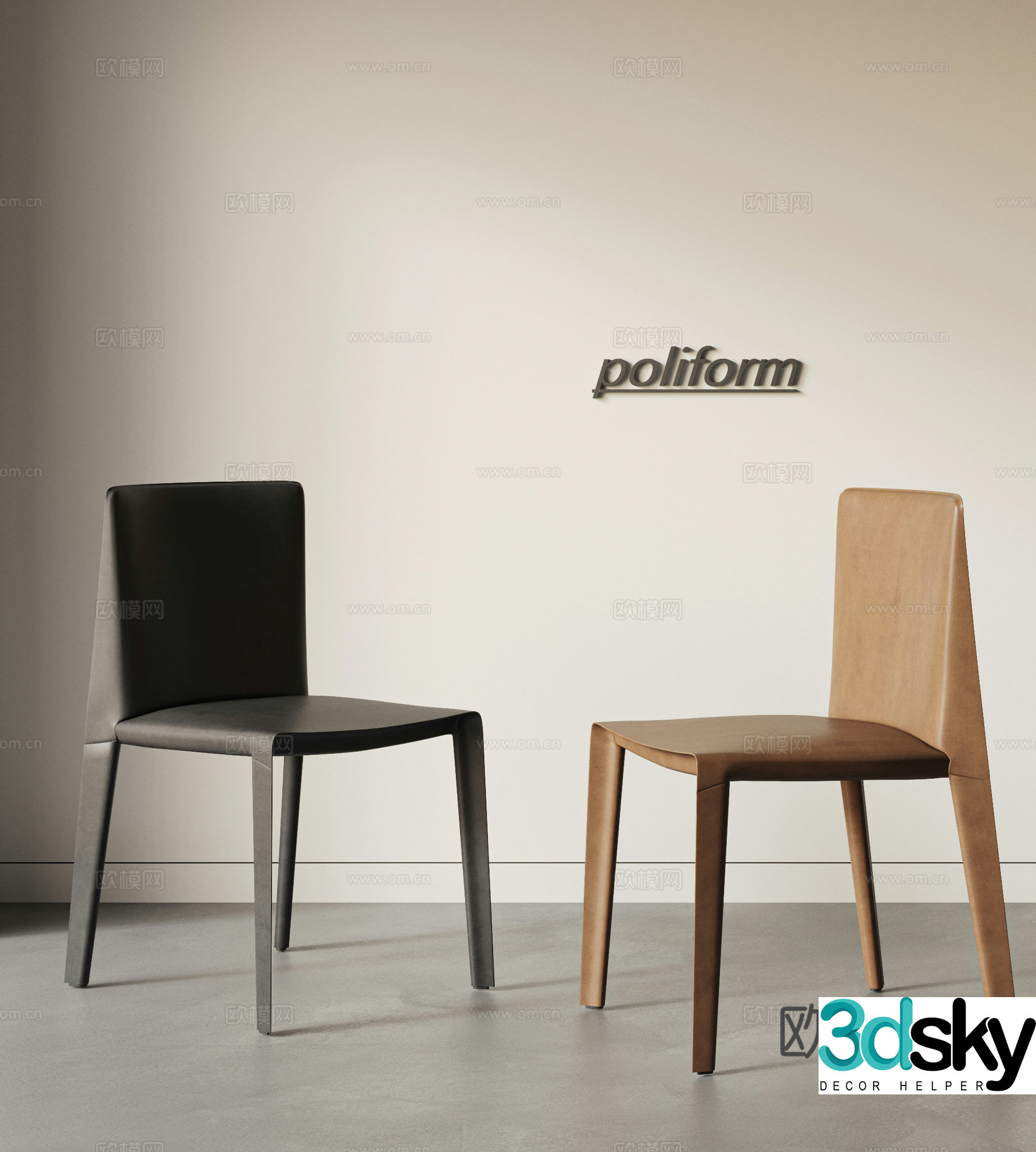 POLIFORM modern leather dining chair combination single chair saddle chair Italian 3d model