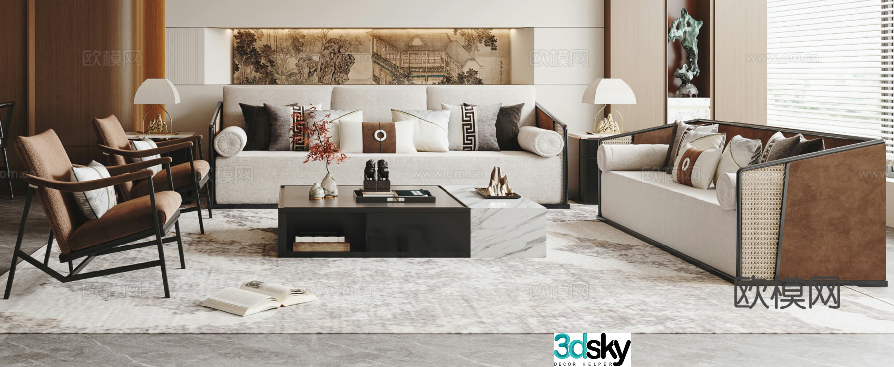 New Chinese sofa coffee table combination 3D model
