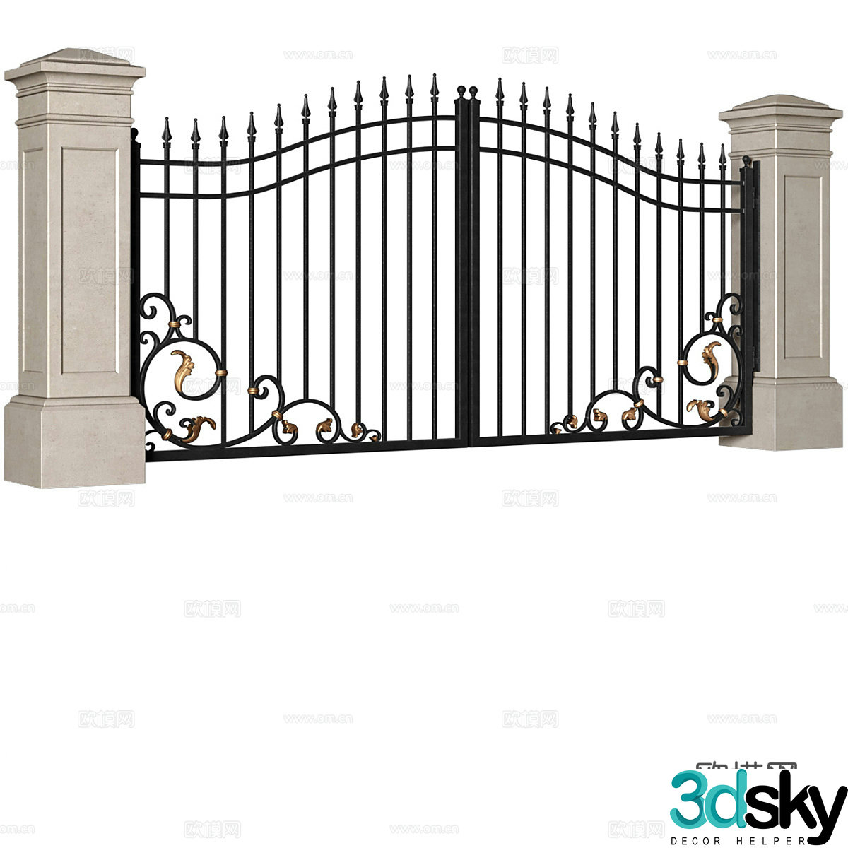 Forged doors in classic style. Double entrance driveway fenced iron door set 3d model