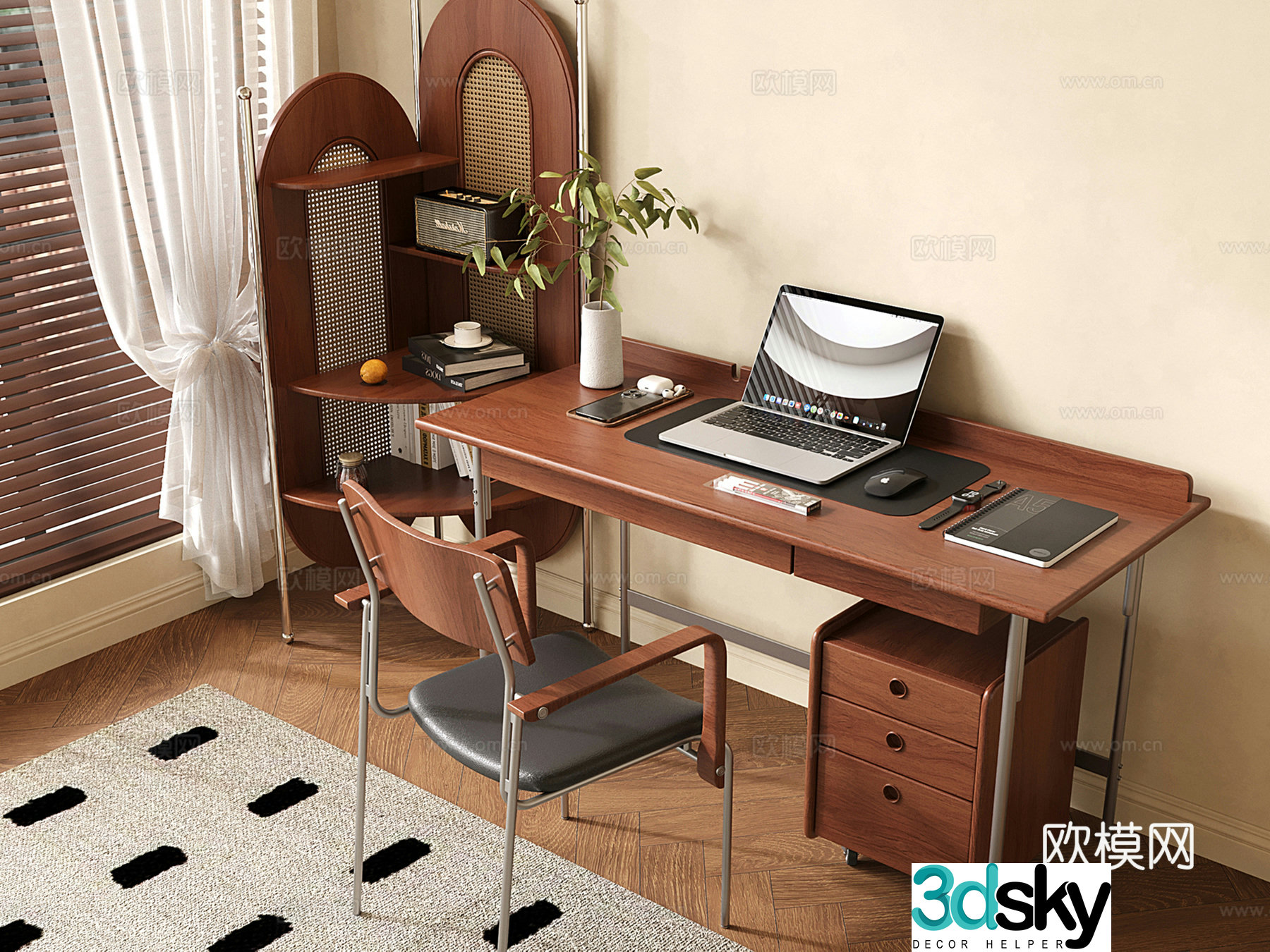 Middle style desk and chair desk triangular storage rack corner corner storage rack office supplies 3D model