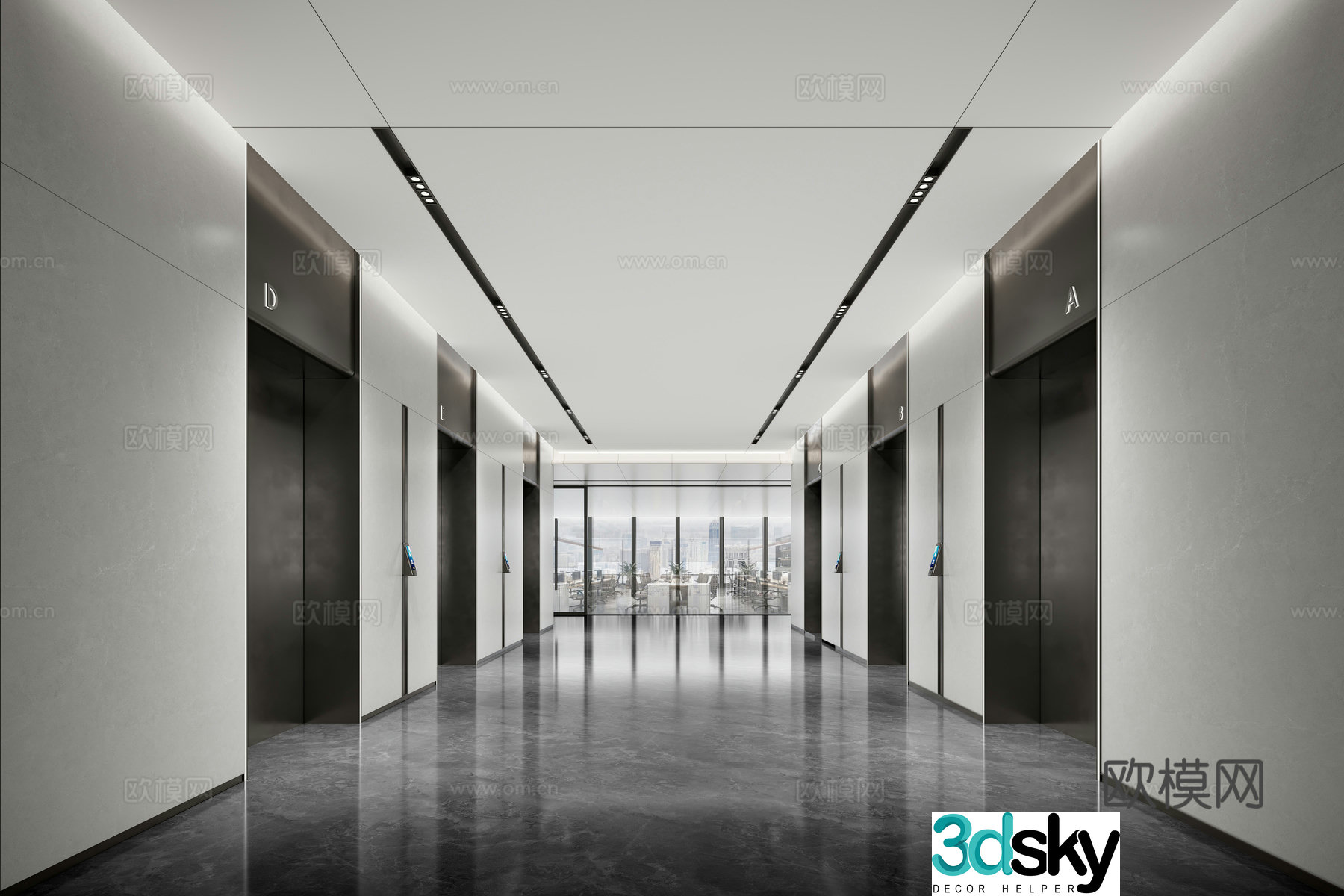 Modern elevator hall 3d model