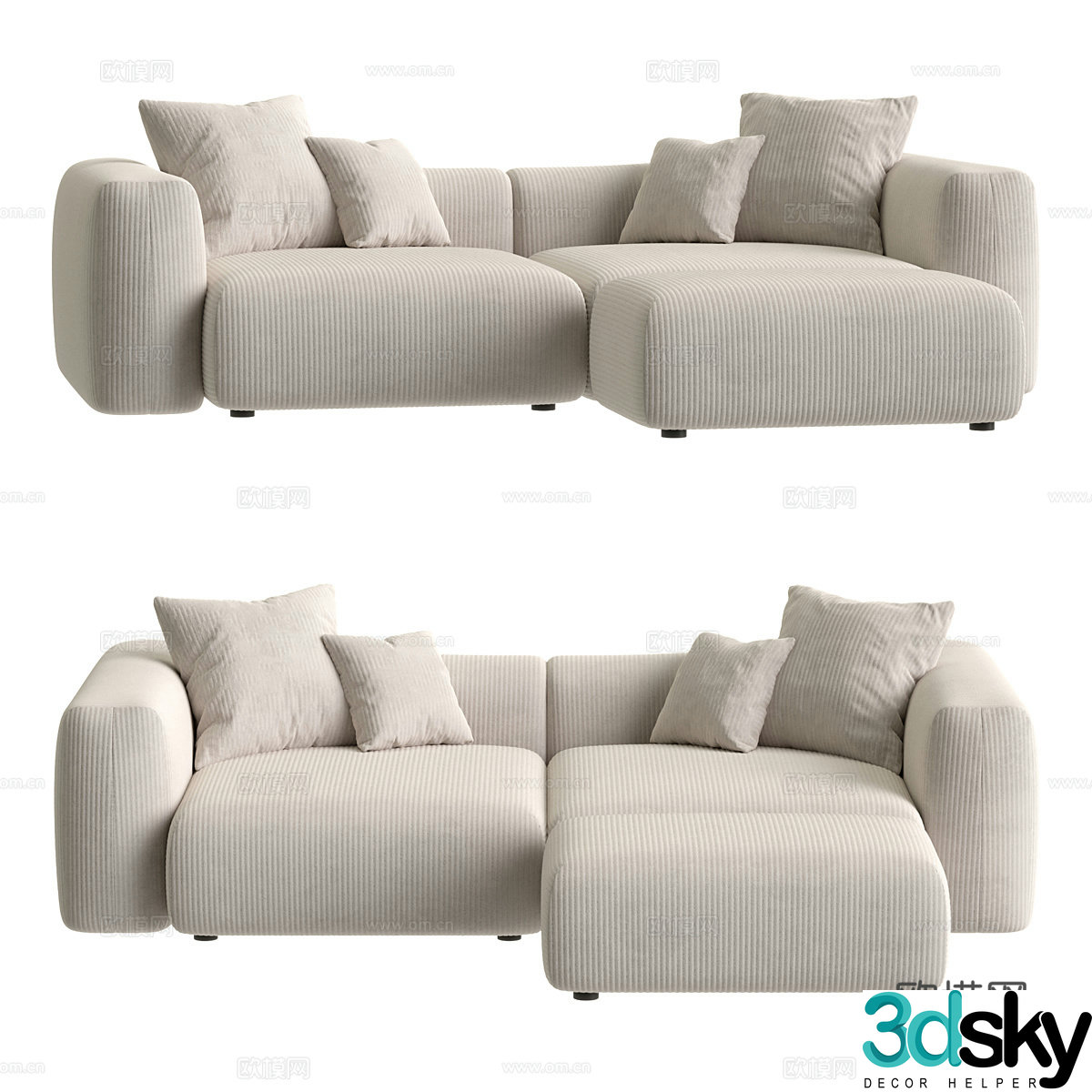 Creamy style double sofa 3d model