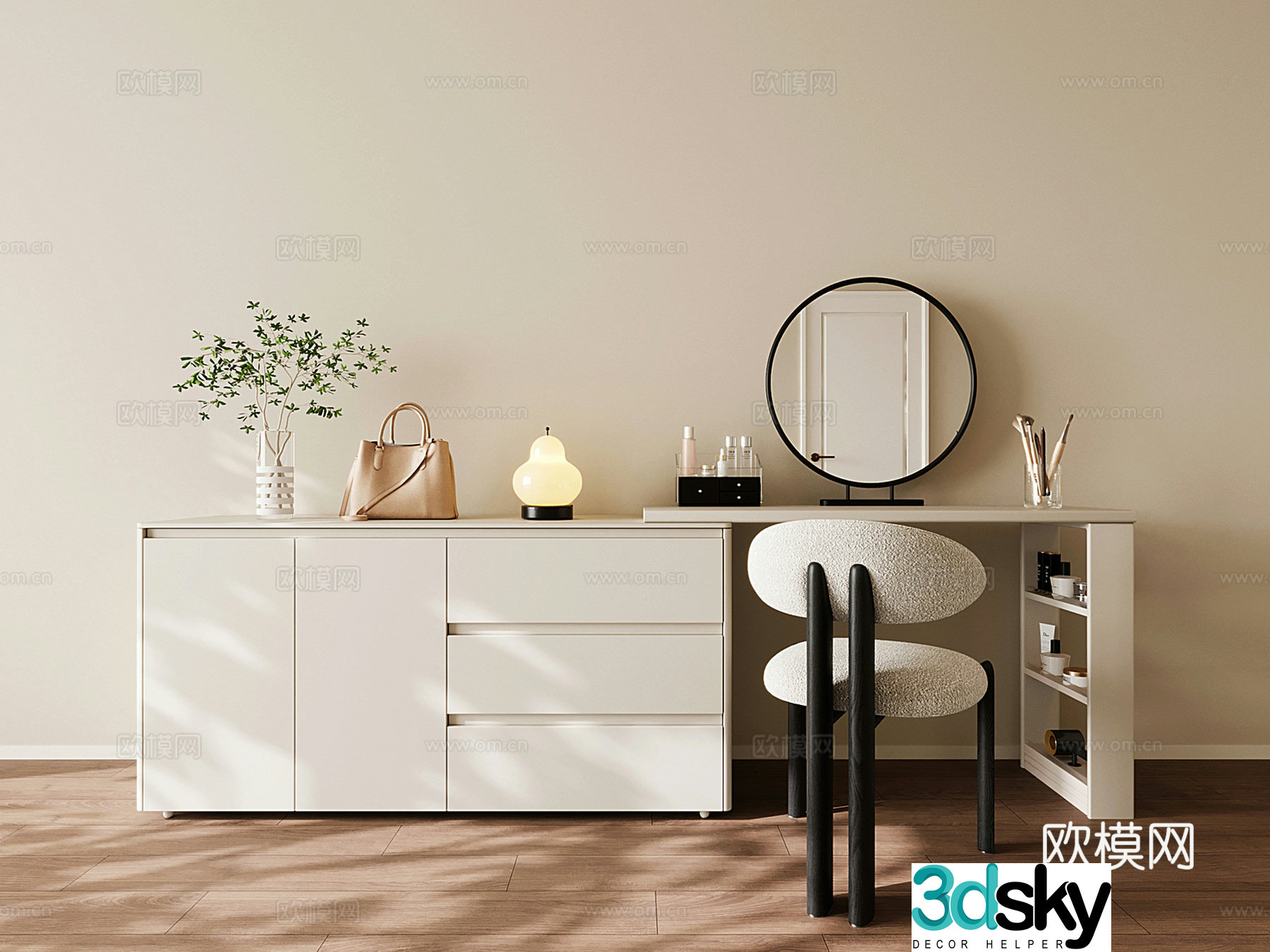 Modern cream style dressing table 3d model