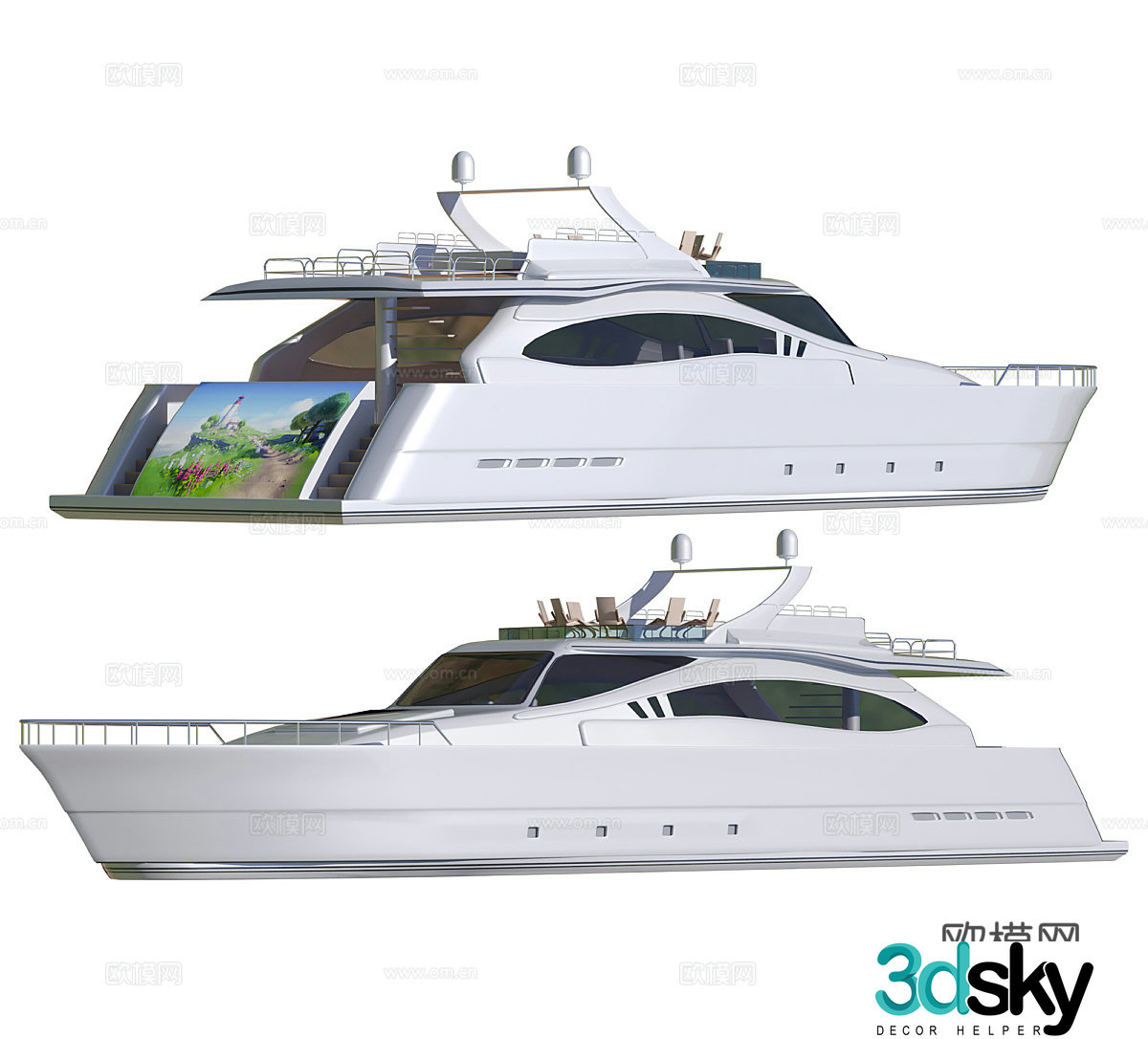 sailing vessel yacht dinghy speedboat sightseeing boat cruise ship 3d model