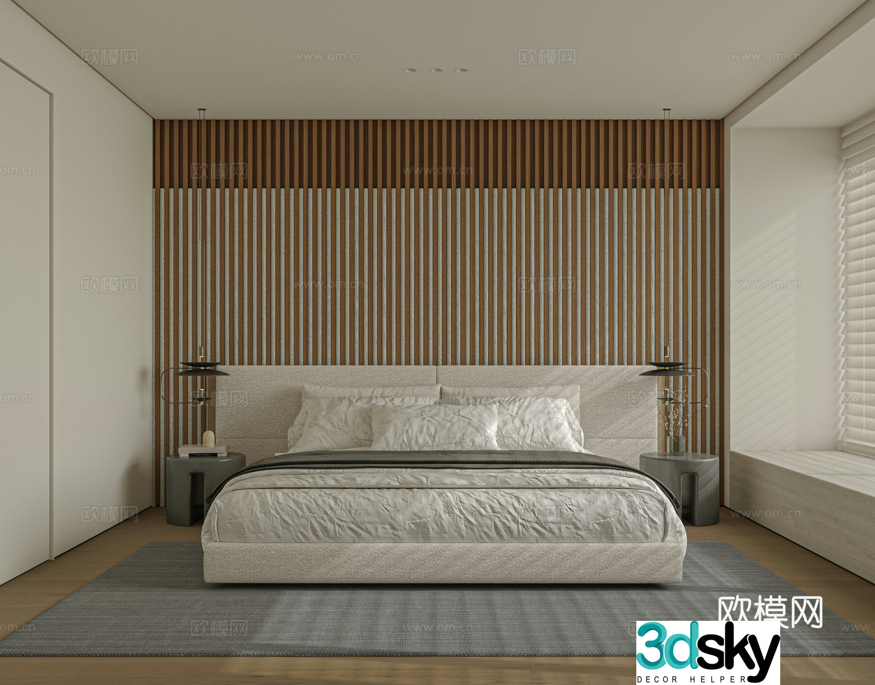 Modern bedroom bed nightstand jewelry 3d model