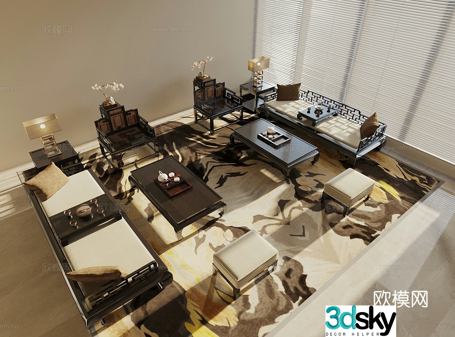 Song style new stroke sofa combination sofa coffee table combination Arhat bed Arhat couch Song style wind swing 3D model