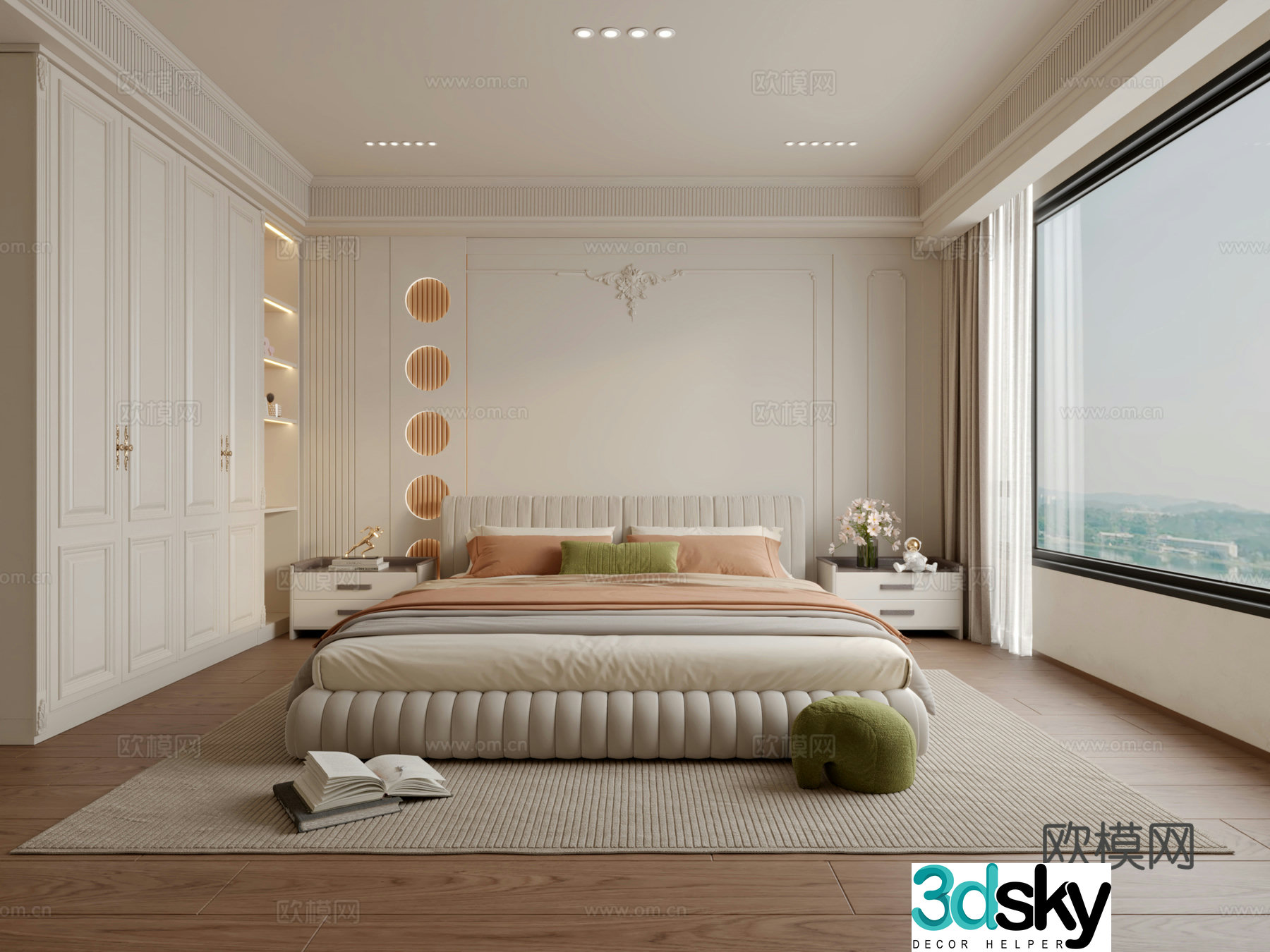 French creamy bedroom 3d model