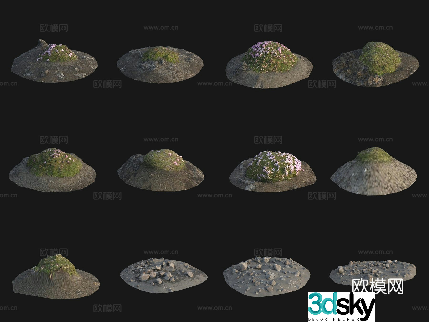 Rock moss big stone pile 3d model