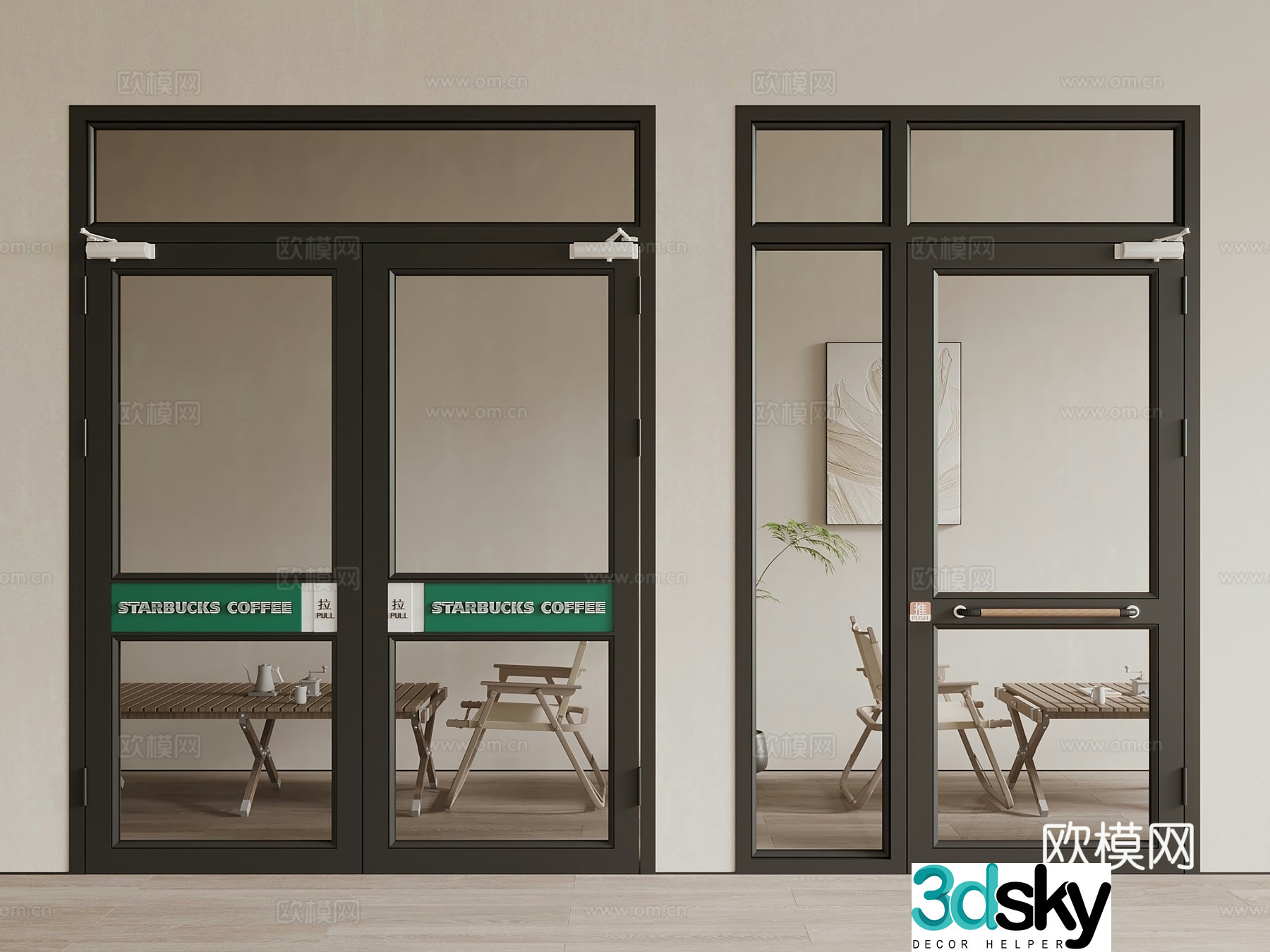 Modern Shop Shop KFC Door Glass Door Glass Double Open Glass Single Open 3D Model