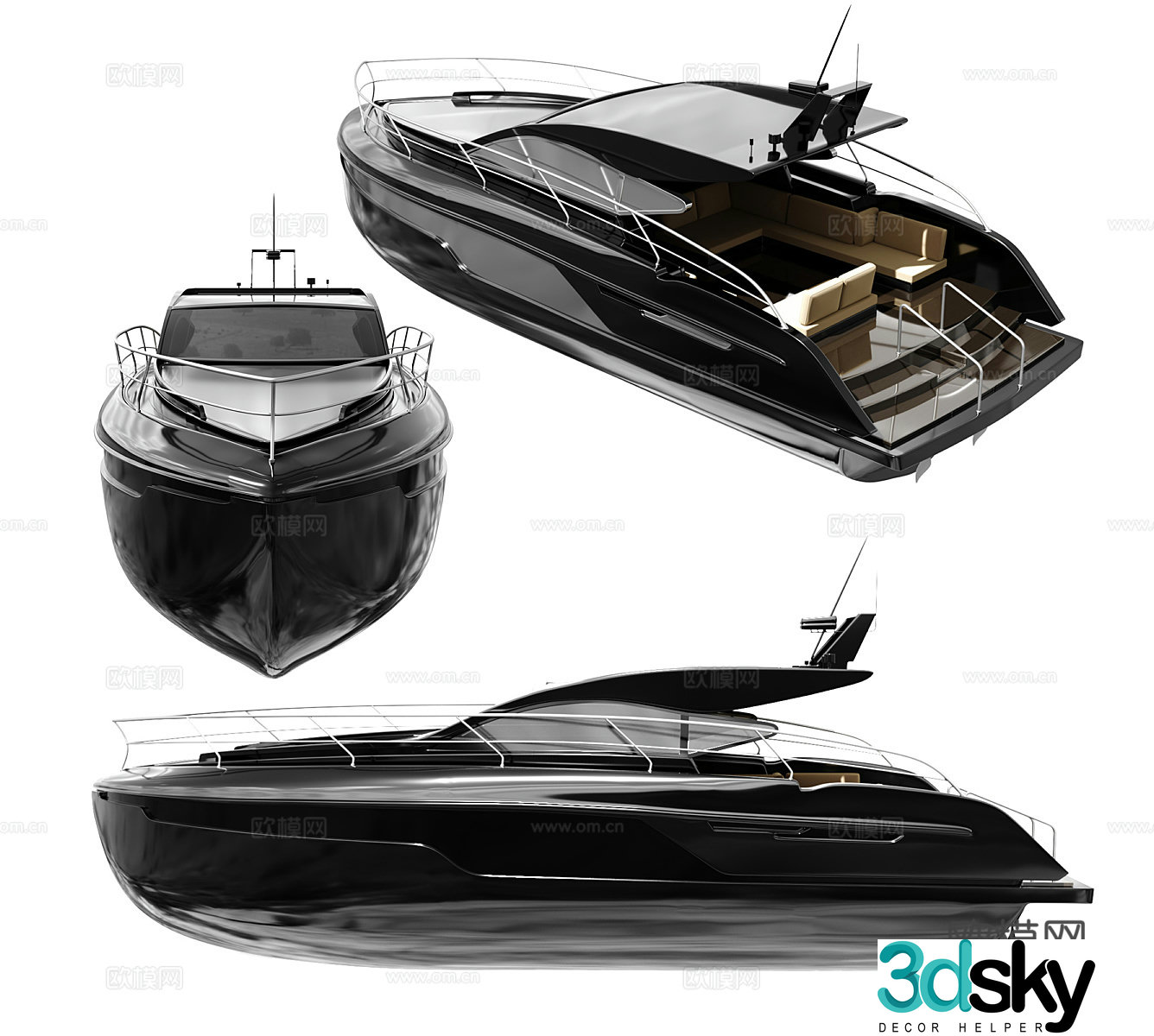 sailing vessel yacht dinghy speedboat sightseeing boat cruise ship 3d model