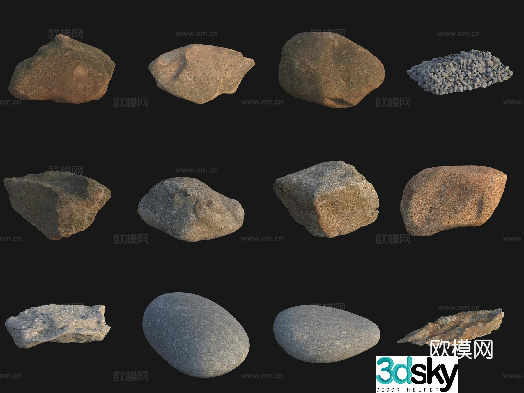 Rock big stone big stone cobblestone stone pile 3d model