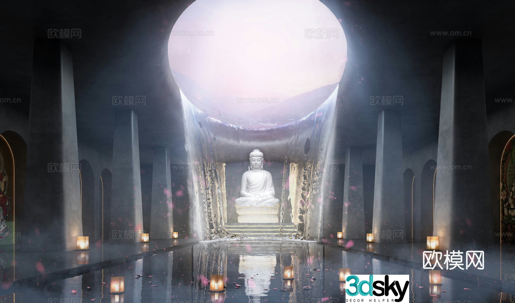Museum Exhibition Hall People Buddha Sculpture 3d Model