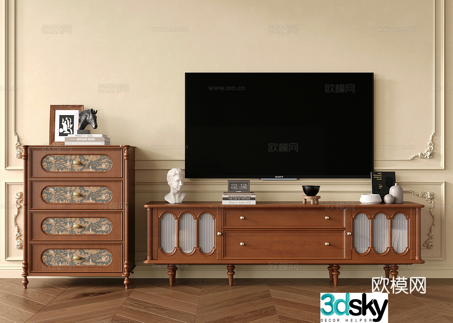 French retro TV cabinet chest of drawers side cabinet 3d model