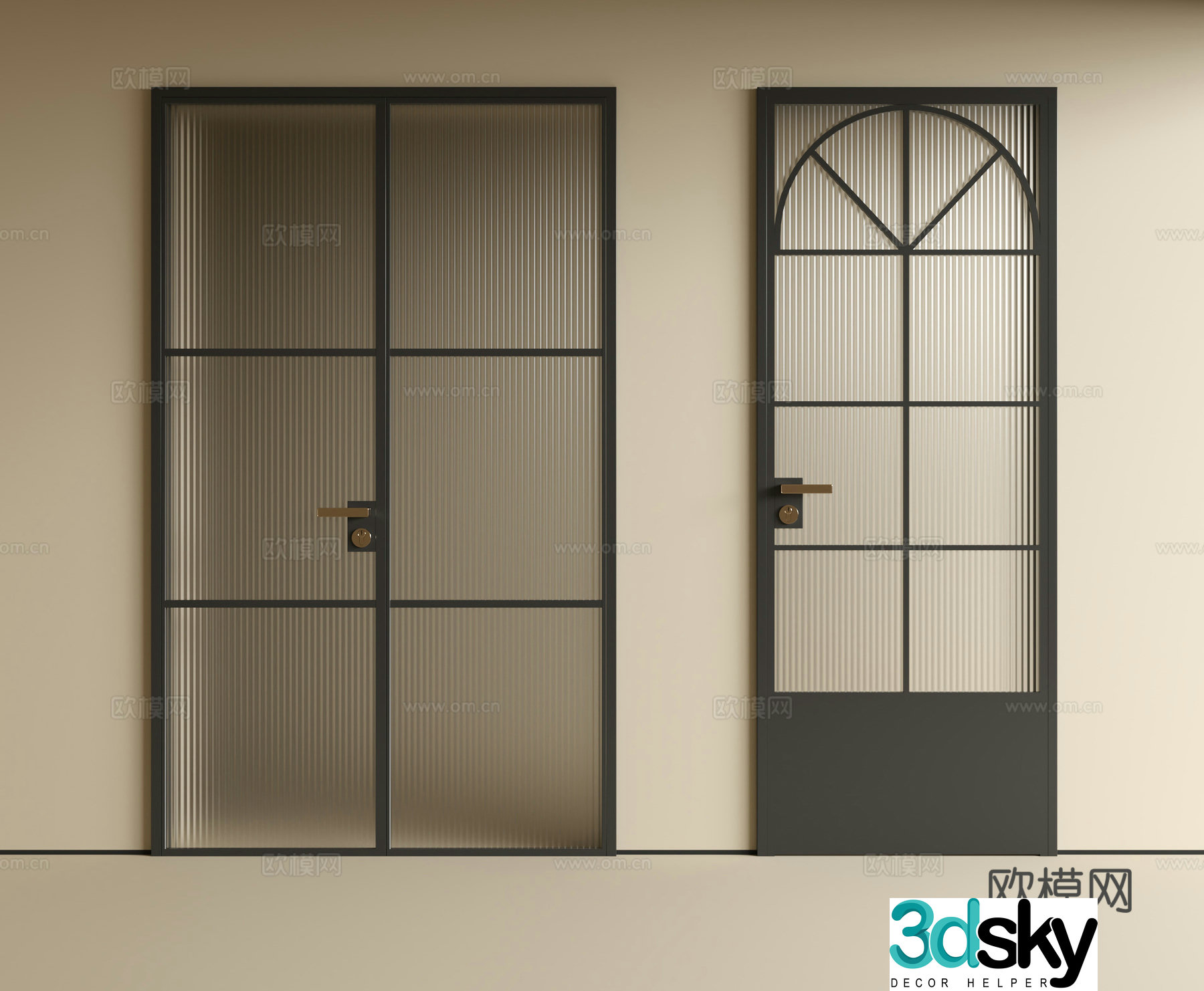 Modern minimalist glass door 3d model