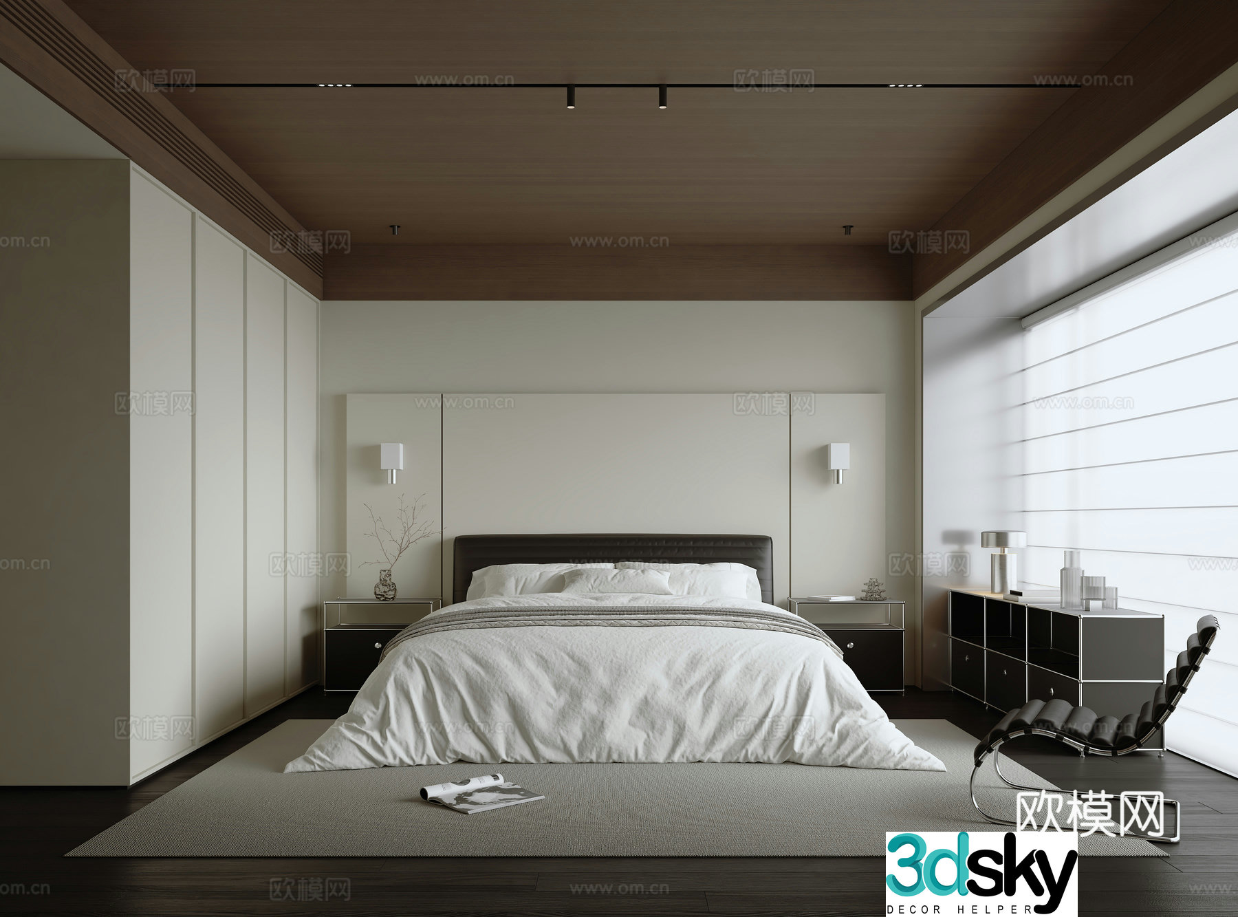 Modern minimalist bedroom 3d model