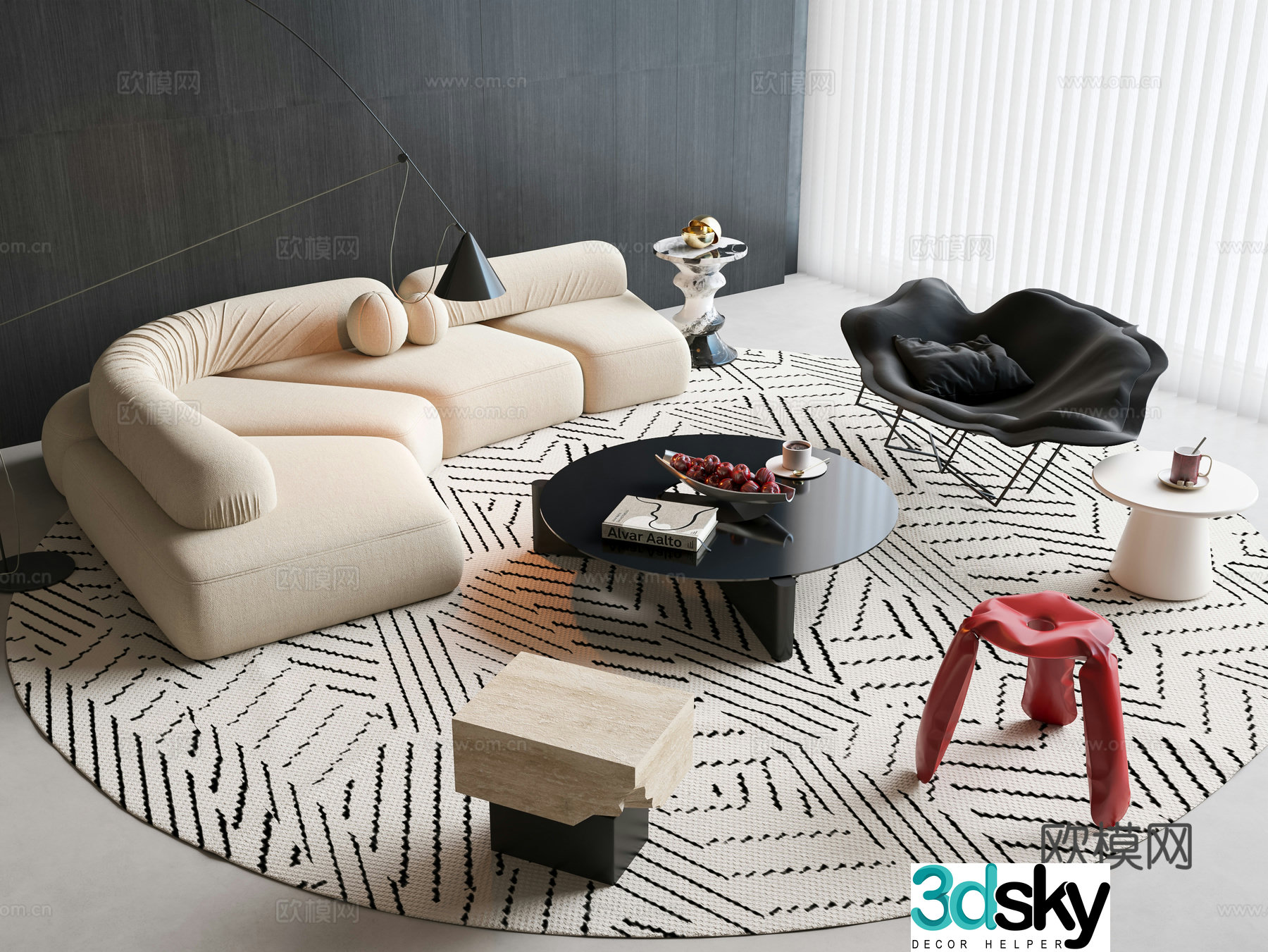 Modern curved sofa coffee table combination Sofa coffee table combination Petal sofa Single chair Curved sofa 3D model