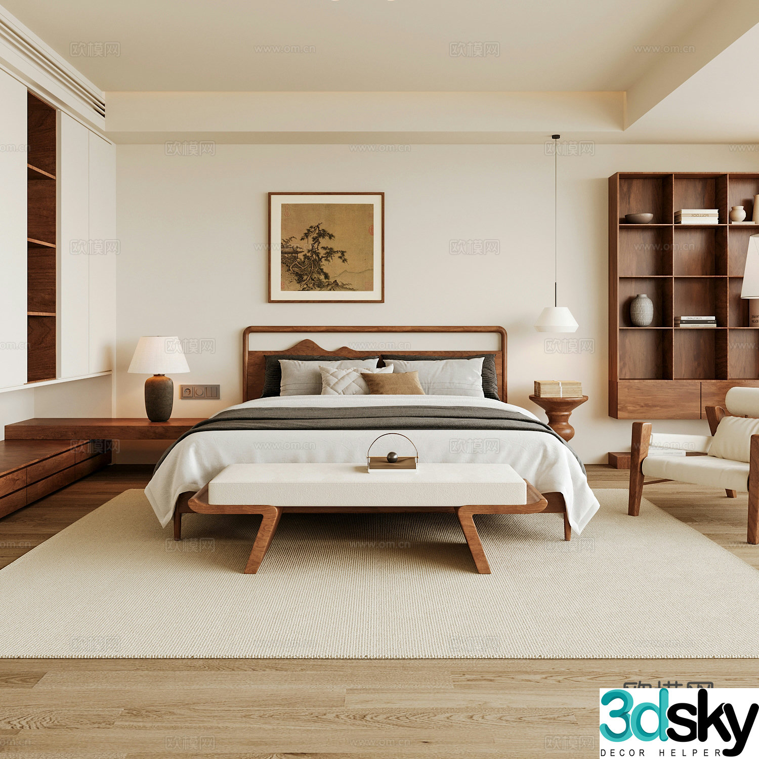 New Chinese style home bedroom Song family aesthetic bedroom Song style bedroom New Chinese style double bed New Chinese 3D model