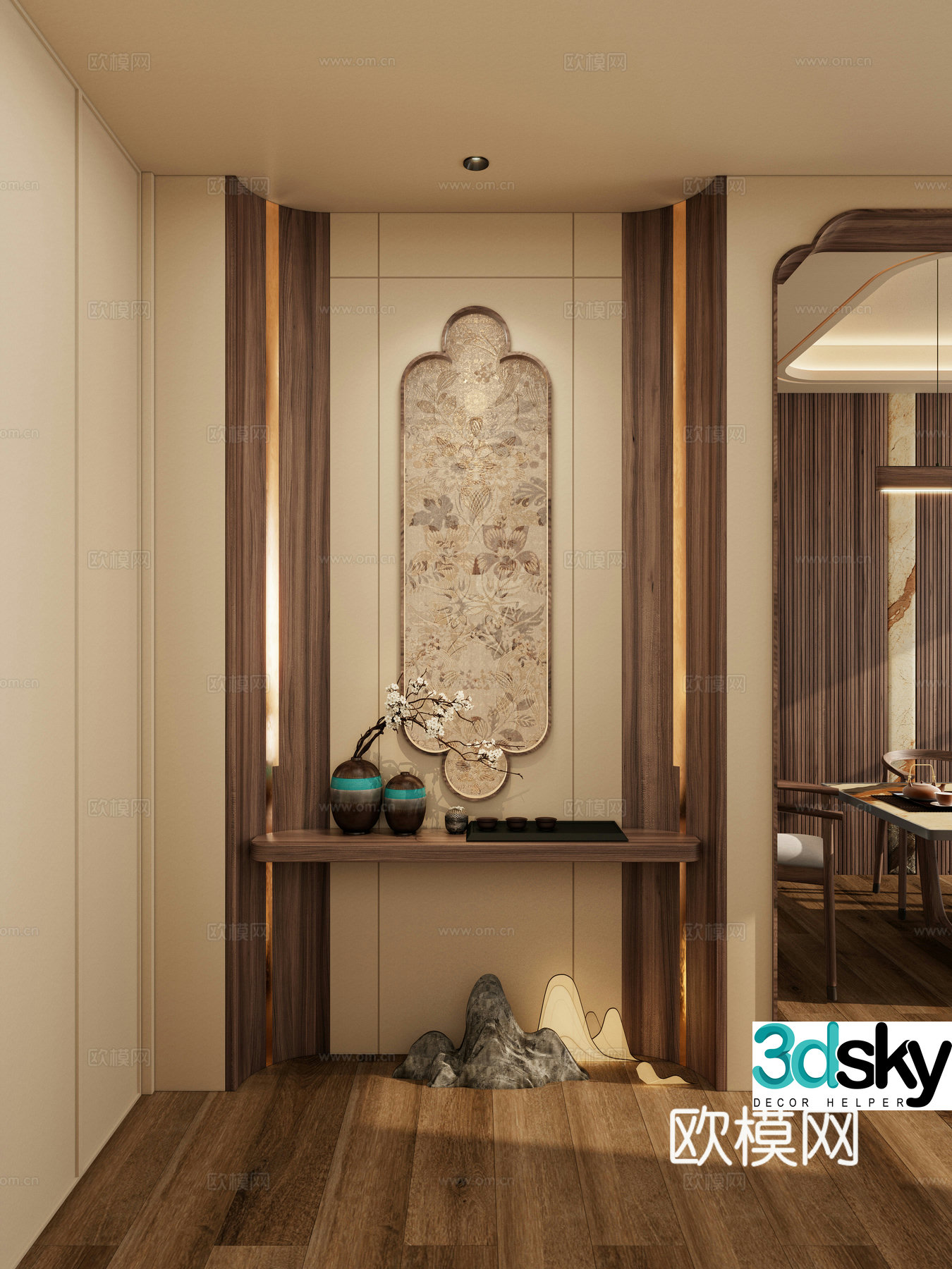 Song style medieval style embracing style decal glass entrance partition entrance door 3D model