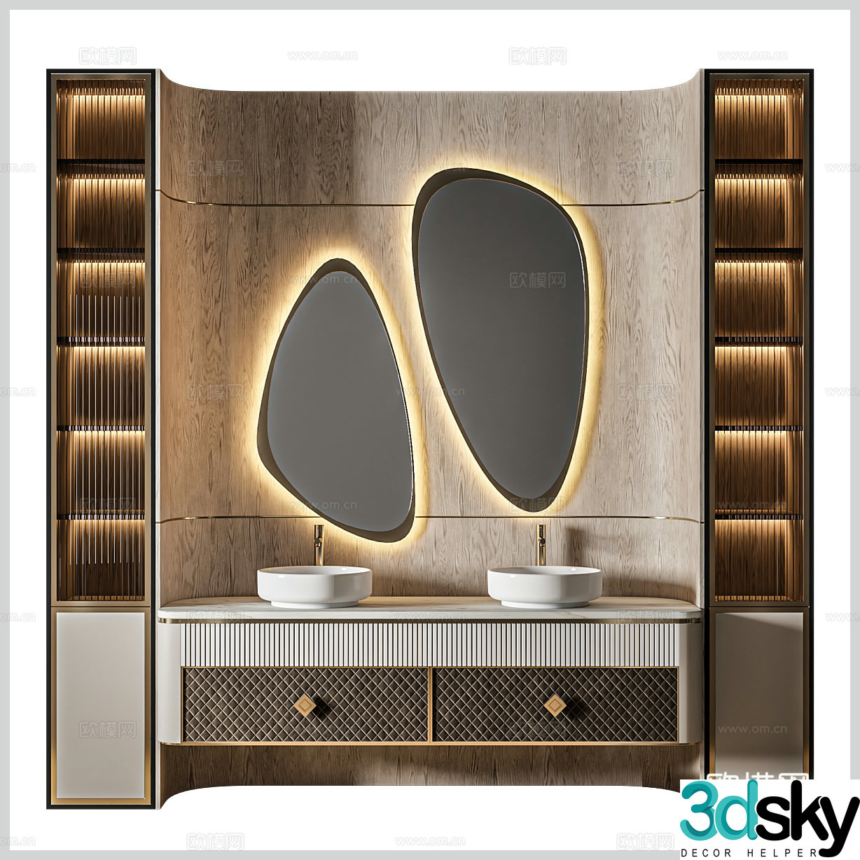 Medium-old bathroom cabinet double-bathroom cabinet special-shaped bathroom mirror washbasin countertop basin water 3d model