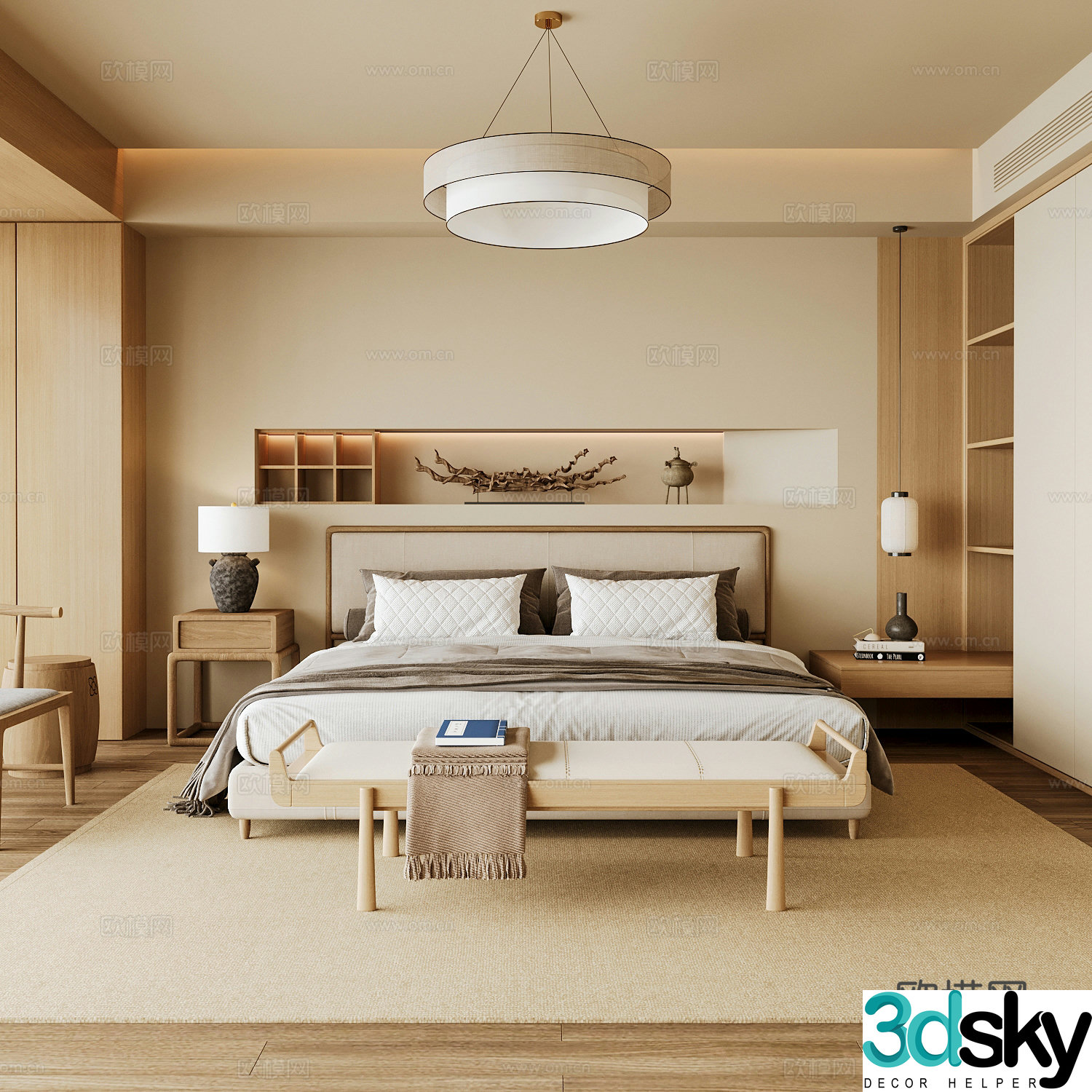 New Chinese style home bedroom Song family aesthetic bedroom Song style bedroom New Chinese style double bed New Chinese 3D model