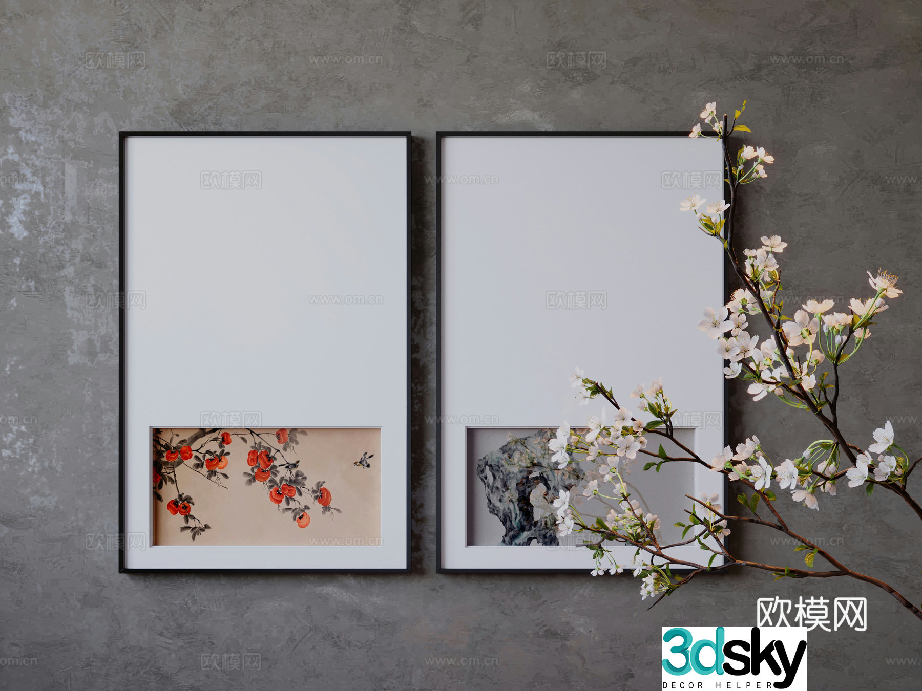 New Chinese style hanging painting combination 3D model