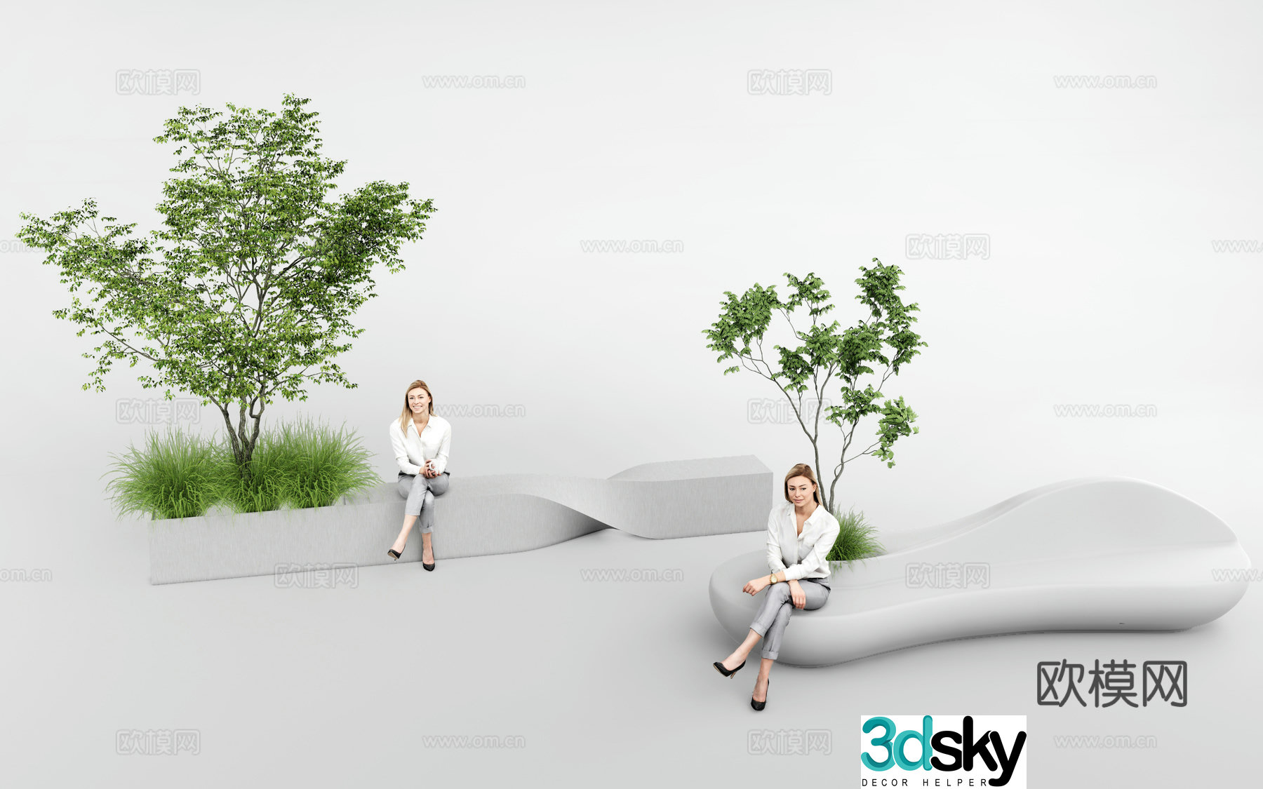 Modern tree pool outdoor seating 3d model