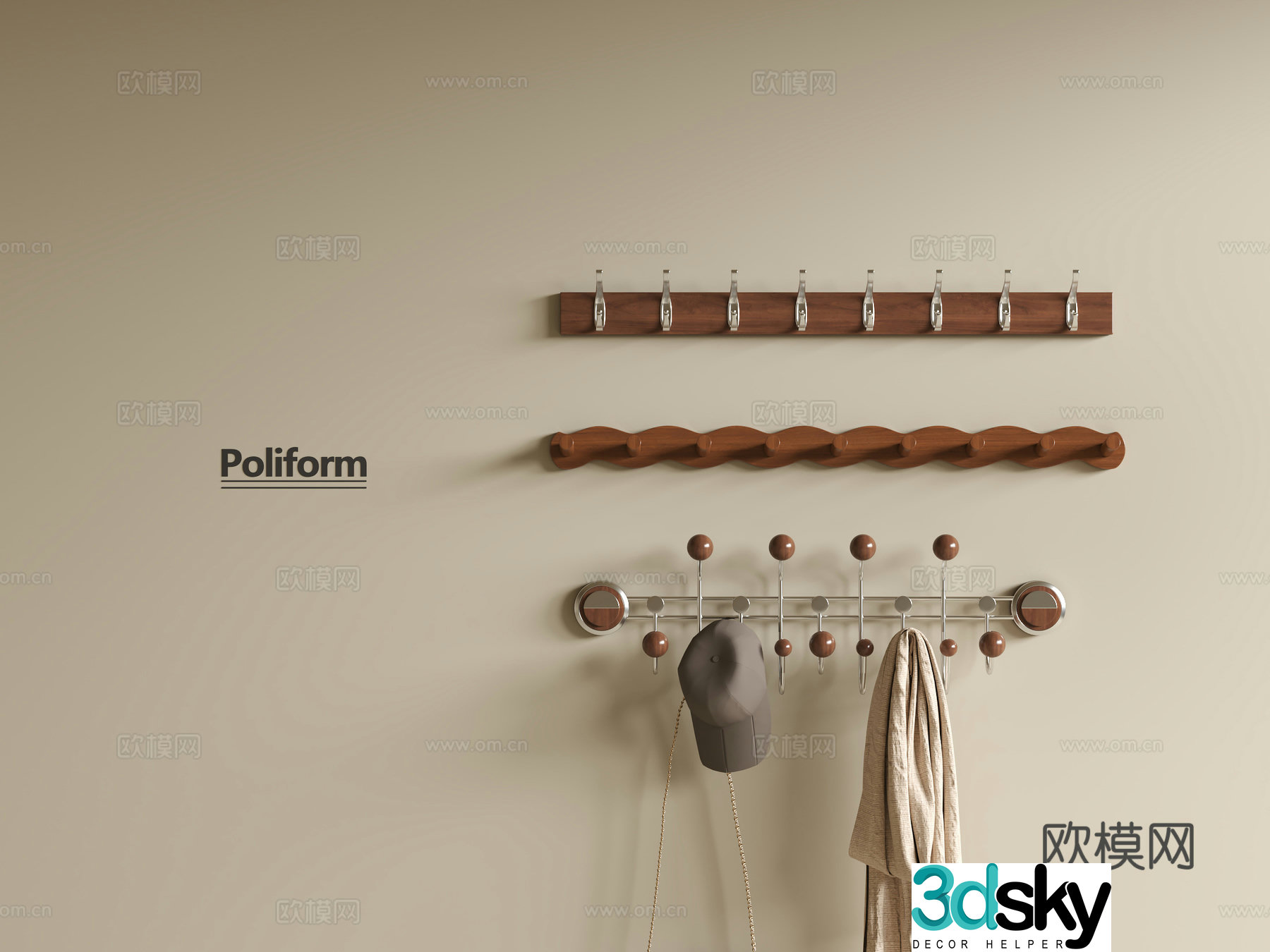 Modern medieval hook coat hook 3d model