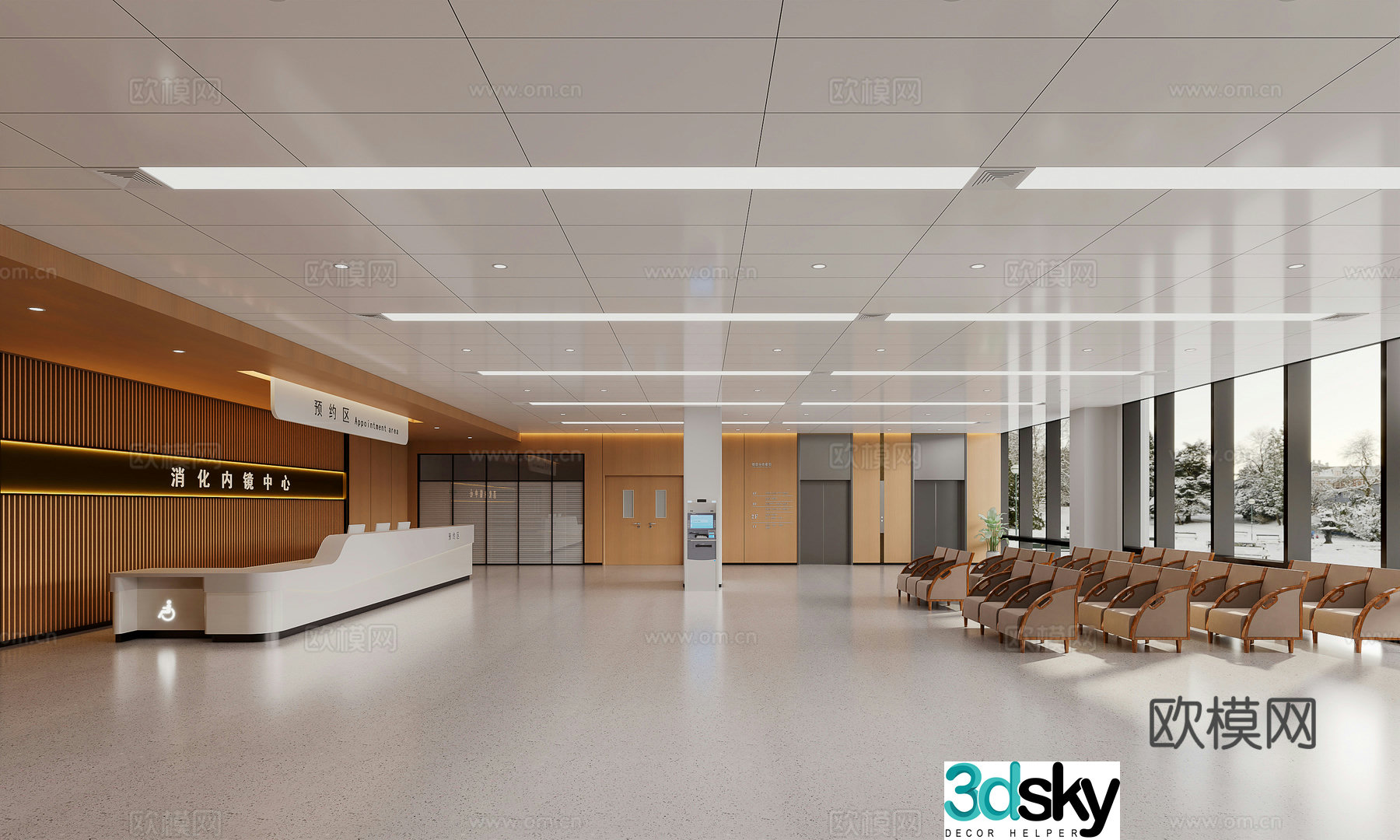 Hospital hall waiting area 3d model