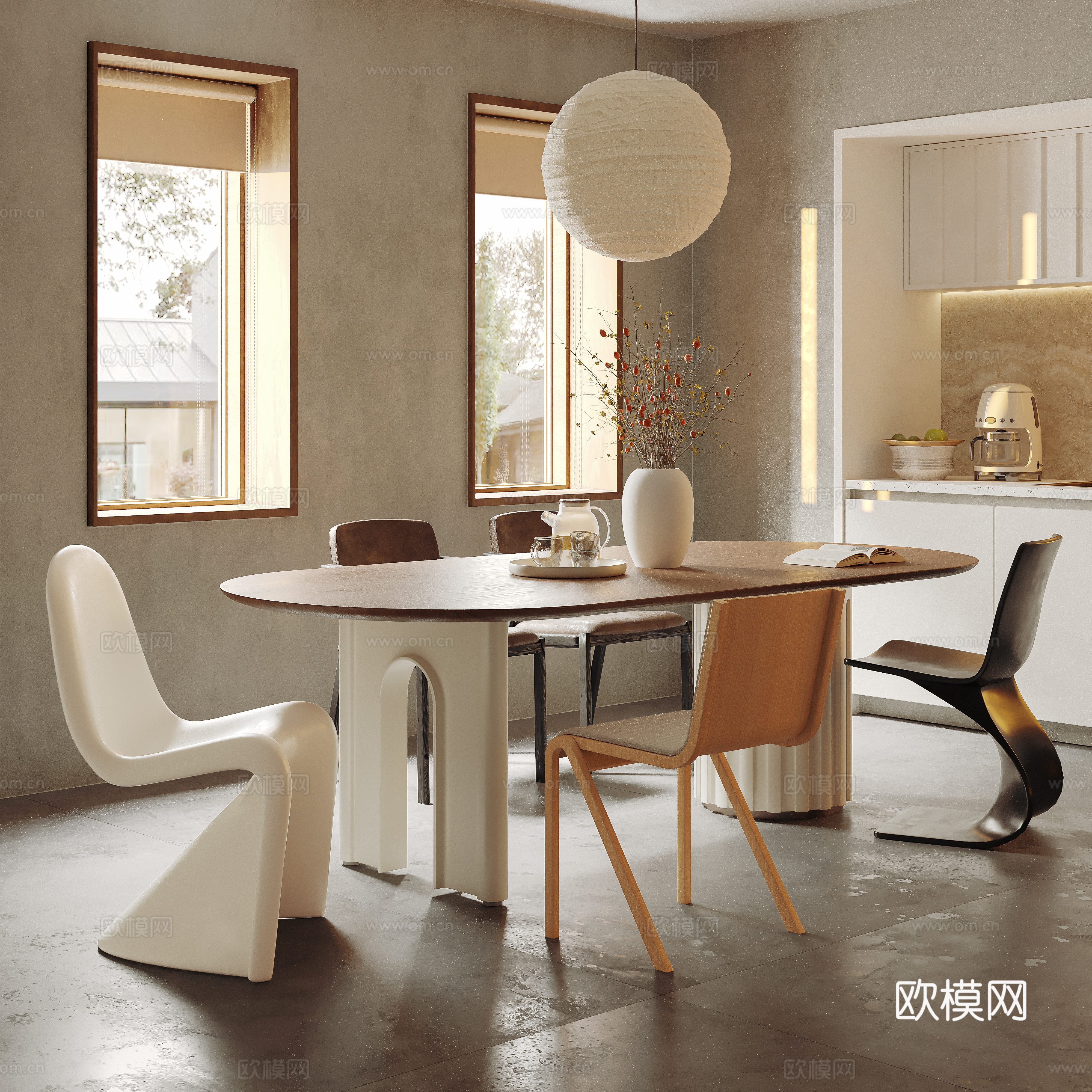Juji Middle-aged home restaurant Dining table and chair combination Open restaurant Dining table and chairs Jewelry ornaments 3D model