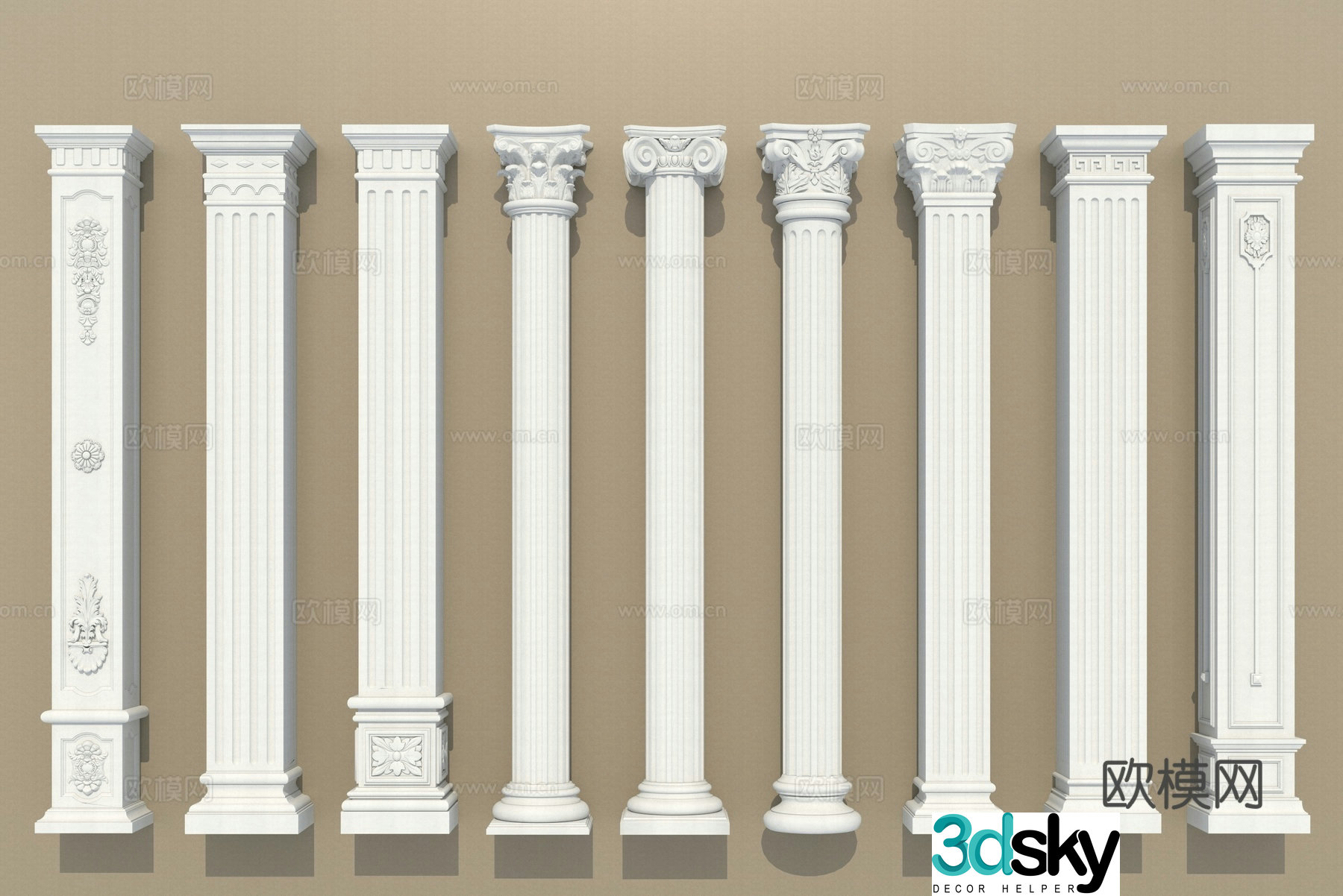 European columns Roman columns Corner columns Hall columns 3D model