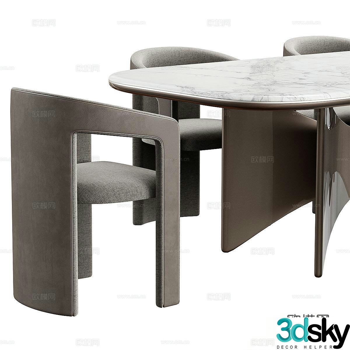 Modern Italian dining table and chair combination Italian light luxury dining table and chair marble dining table and fabric dining chair 3D model