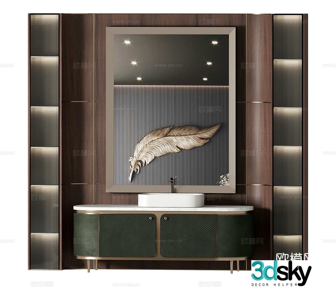 Medium-old bathroom cabinet single-bathroom cabinet special-shaped bathroom mirror washbasin countertop basin water 3d model