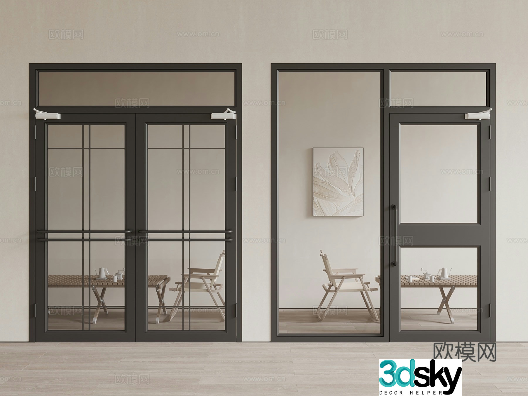 Modern Shop Shop KFC Door Glass Door Glass Double Open Glass Single Open 3D Model