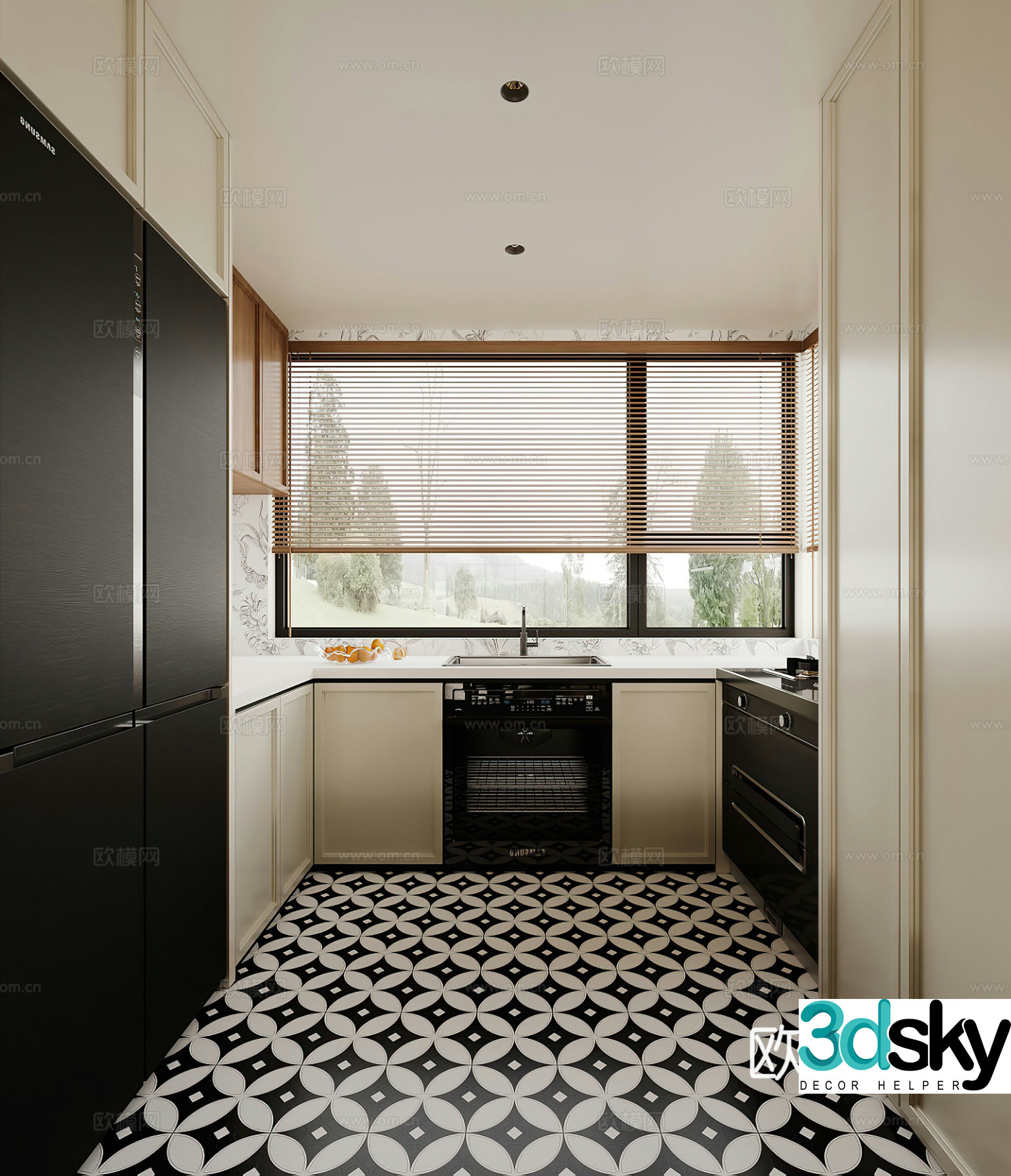 French kitchen cabinet refrigerator retro kitchen medieval style kitchen integrated stove integrated stove 3D model